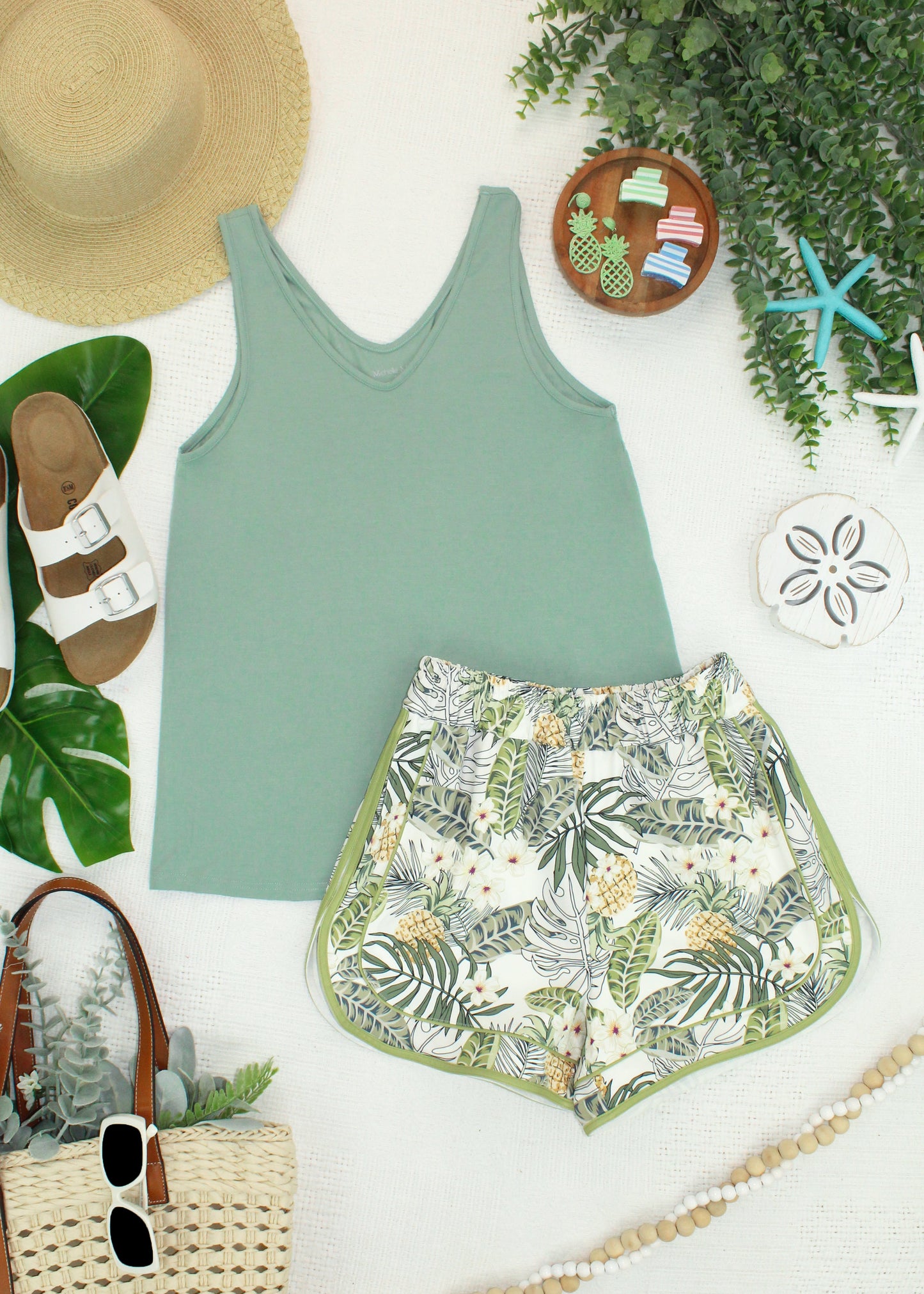 Michelle Mae Vera V Neck Tank - Sage