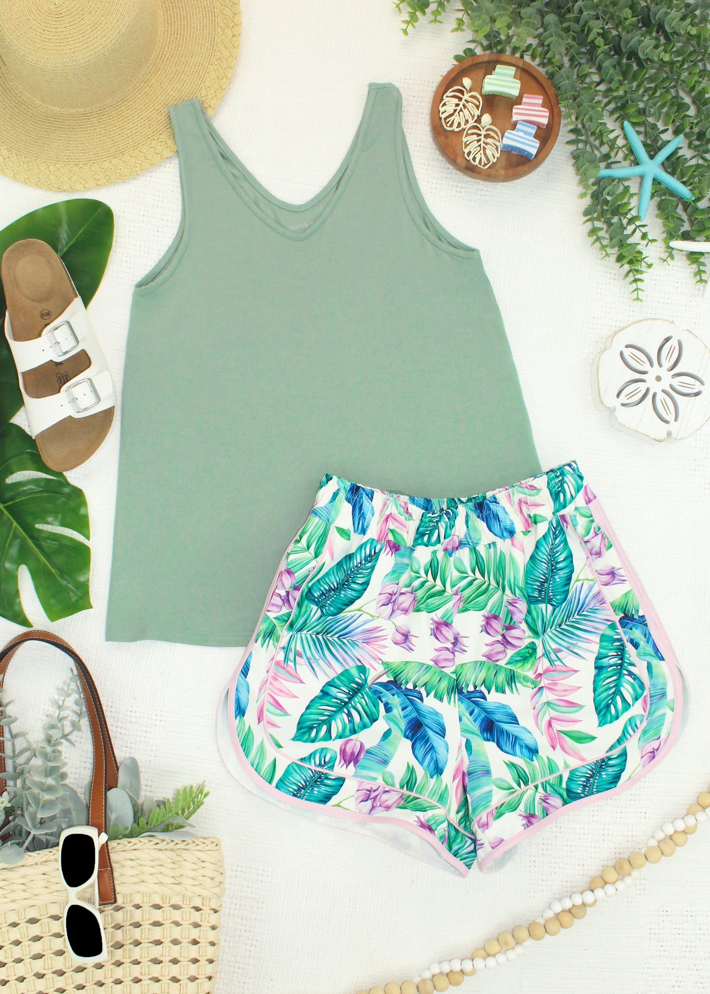 Michelle Mae Vera V Neck Tank - Sage