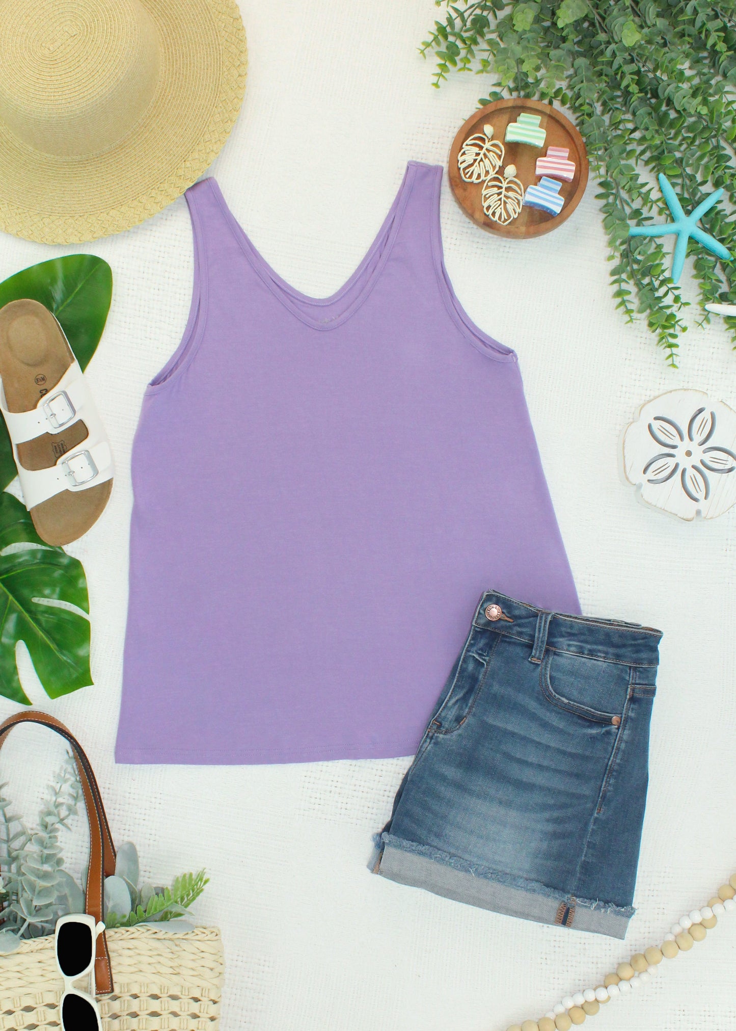 Michelle Mae Vera V Neck Tank - Lavender
