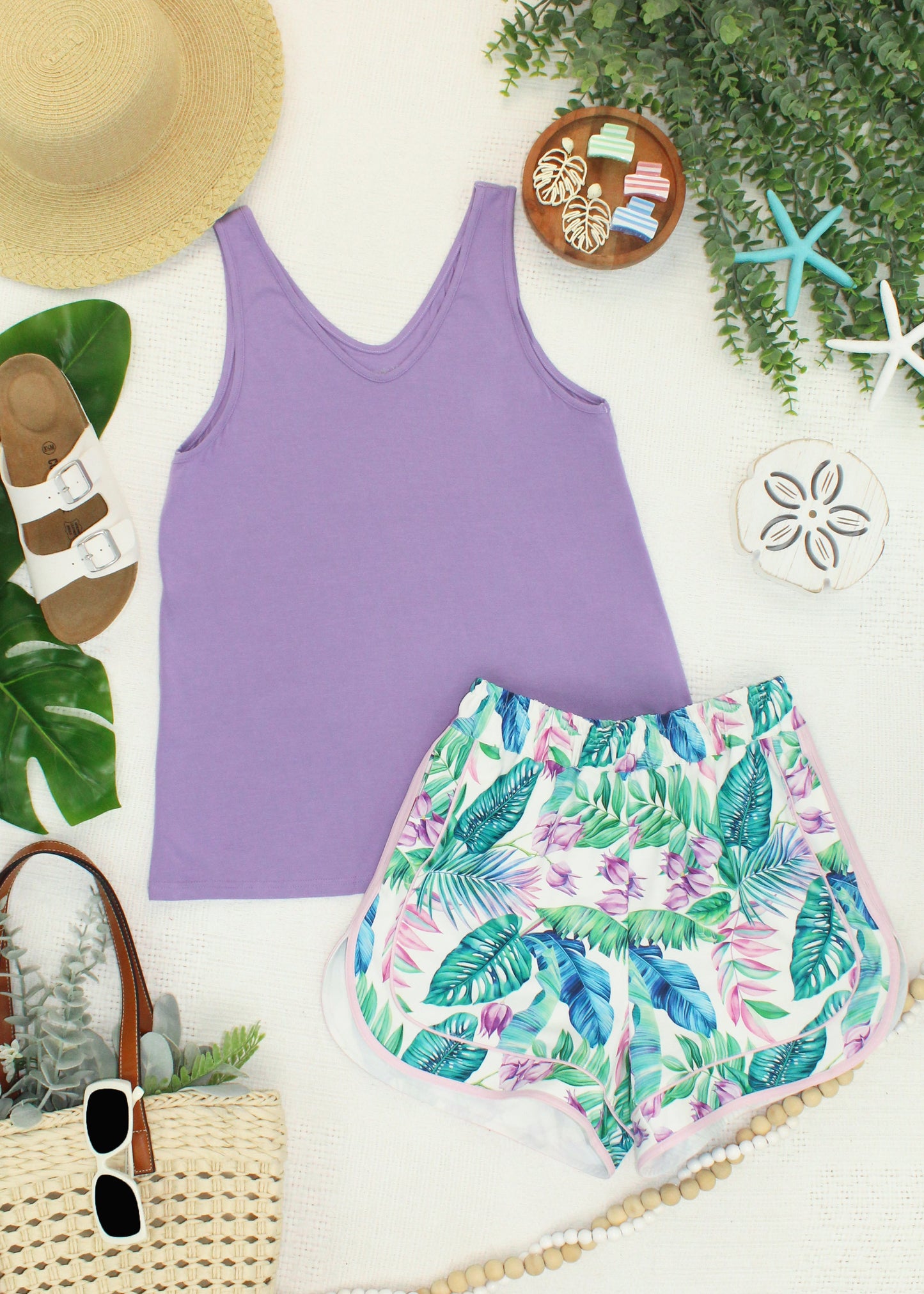 Michelle Mae Vera V Neck Tank - Lavender
