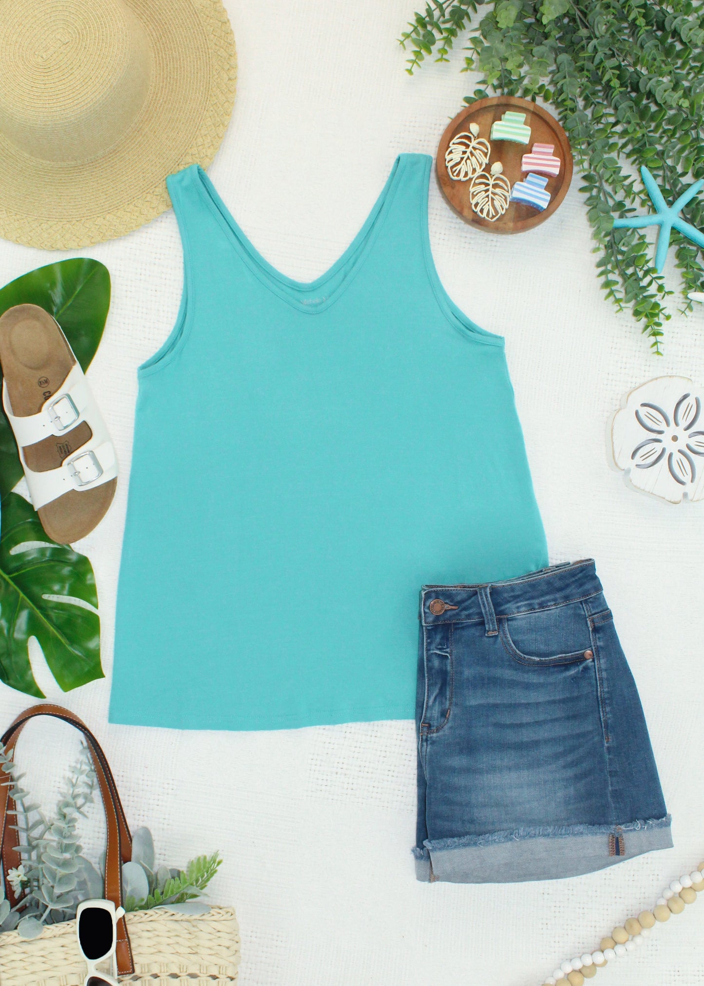Michelle Mae Vera V Neck Tank - Teal