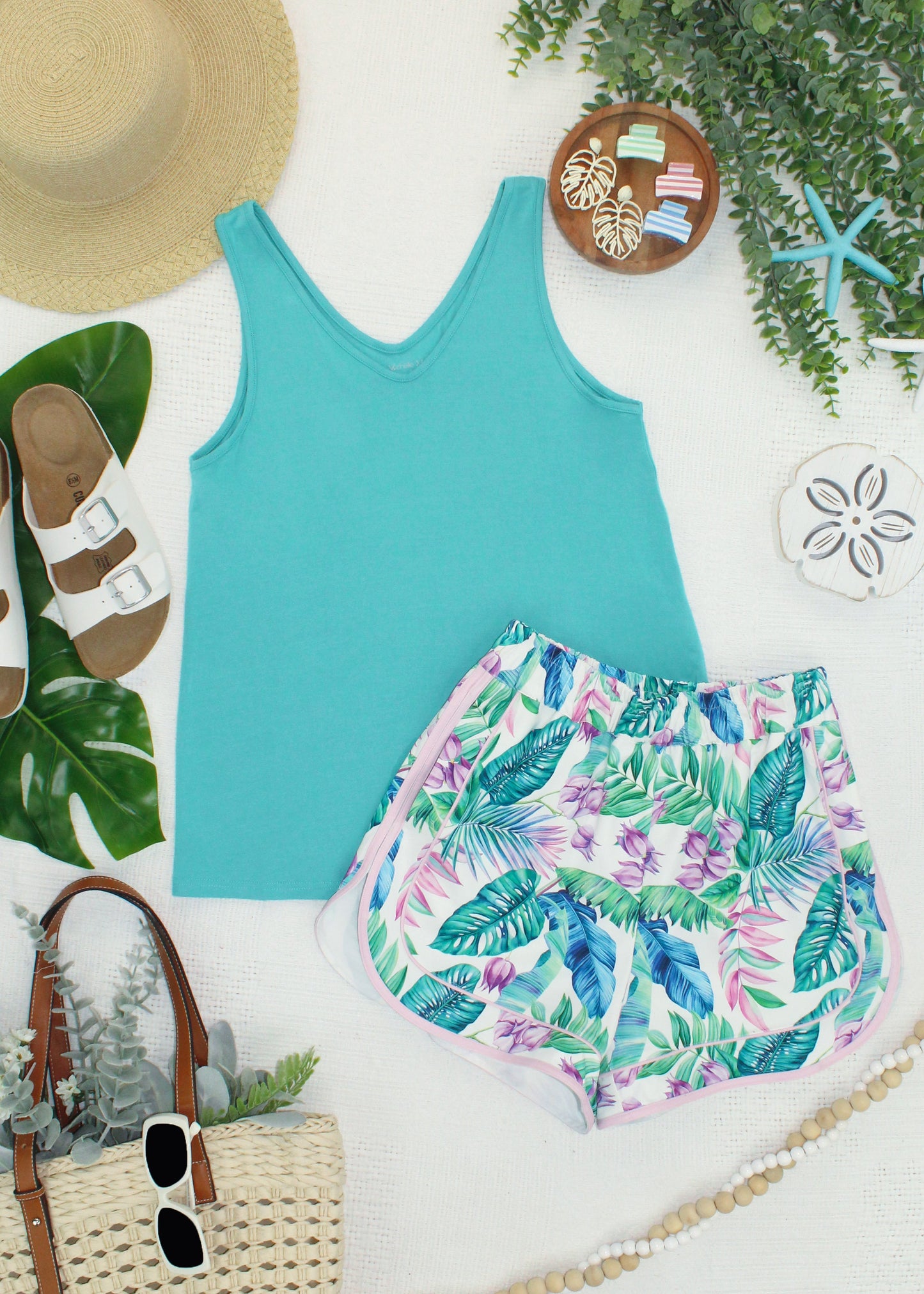 Michelle Mae Vera V Neck Tank - Teal