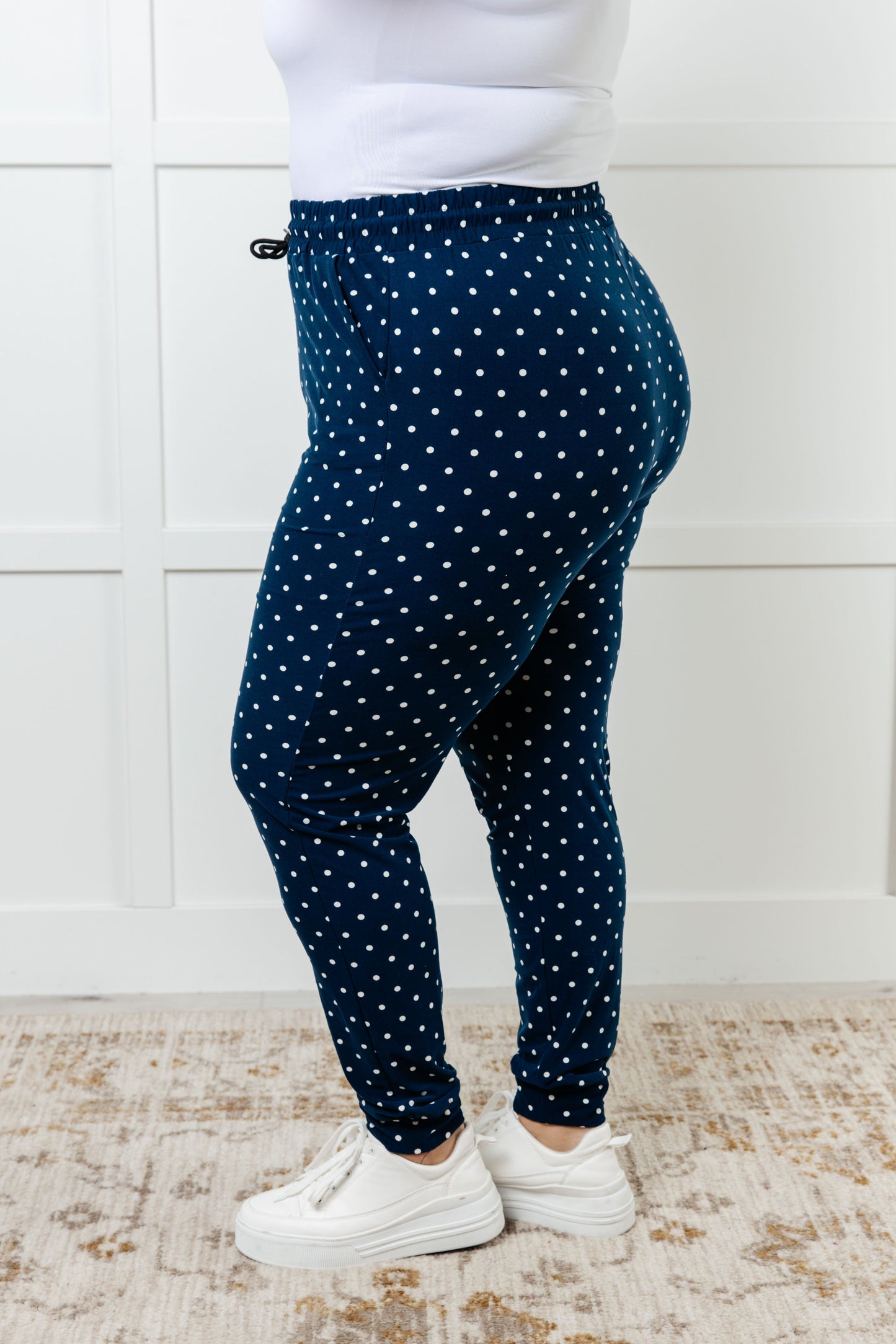 Your New Favorite Joggers in Navy and White Polka Dot