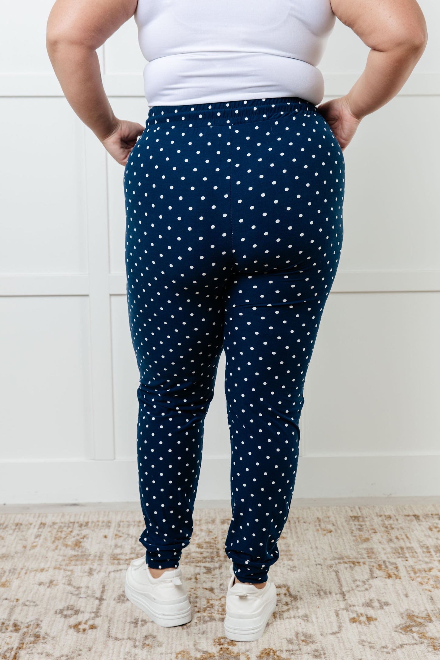 Your New Favorite Joggers in Navy and White Polka Dot