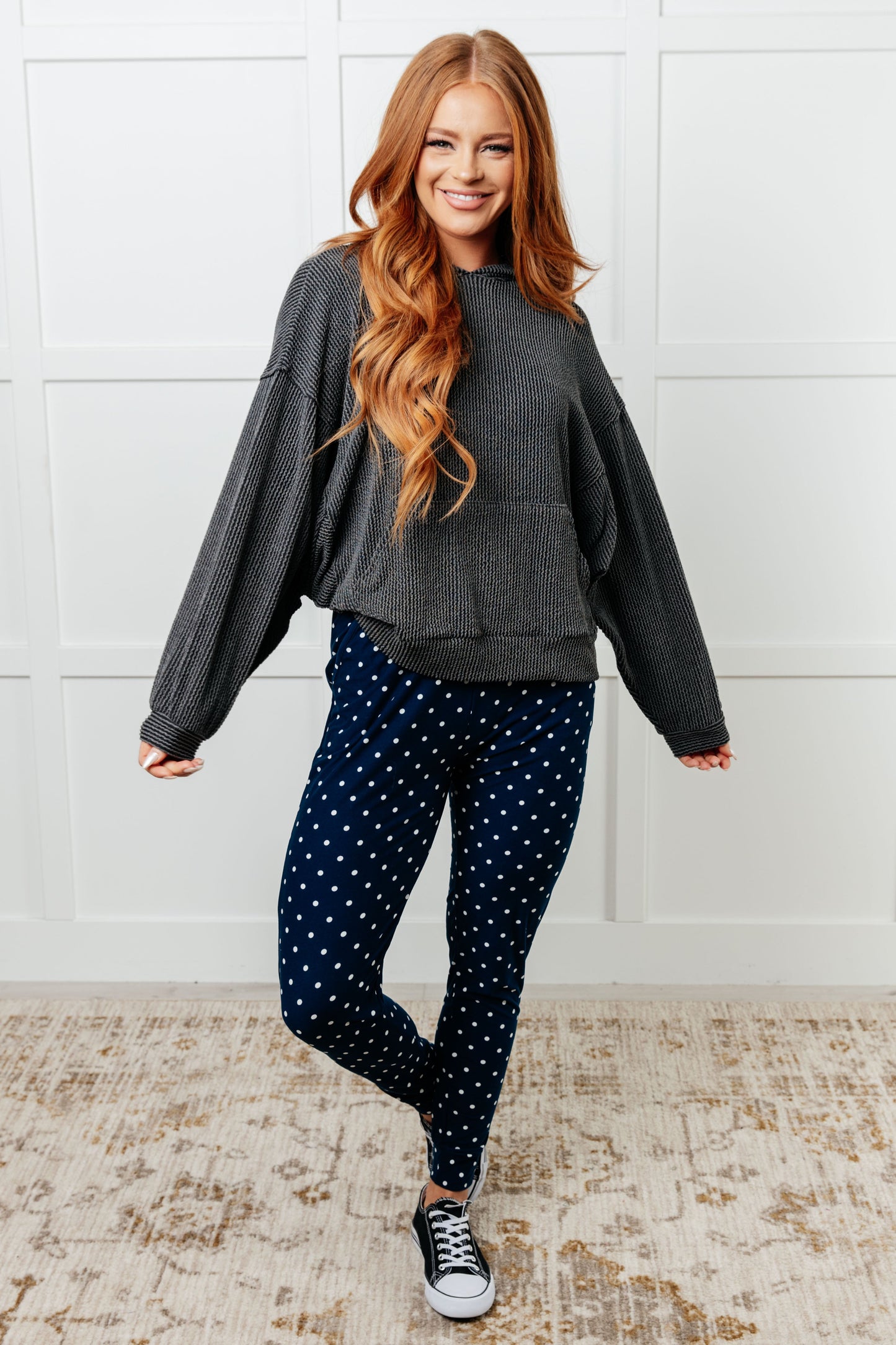Your New Favorite Joggers in Navy and White Polka Dot