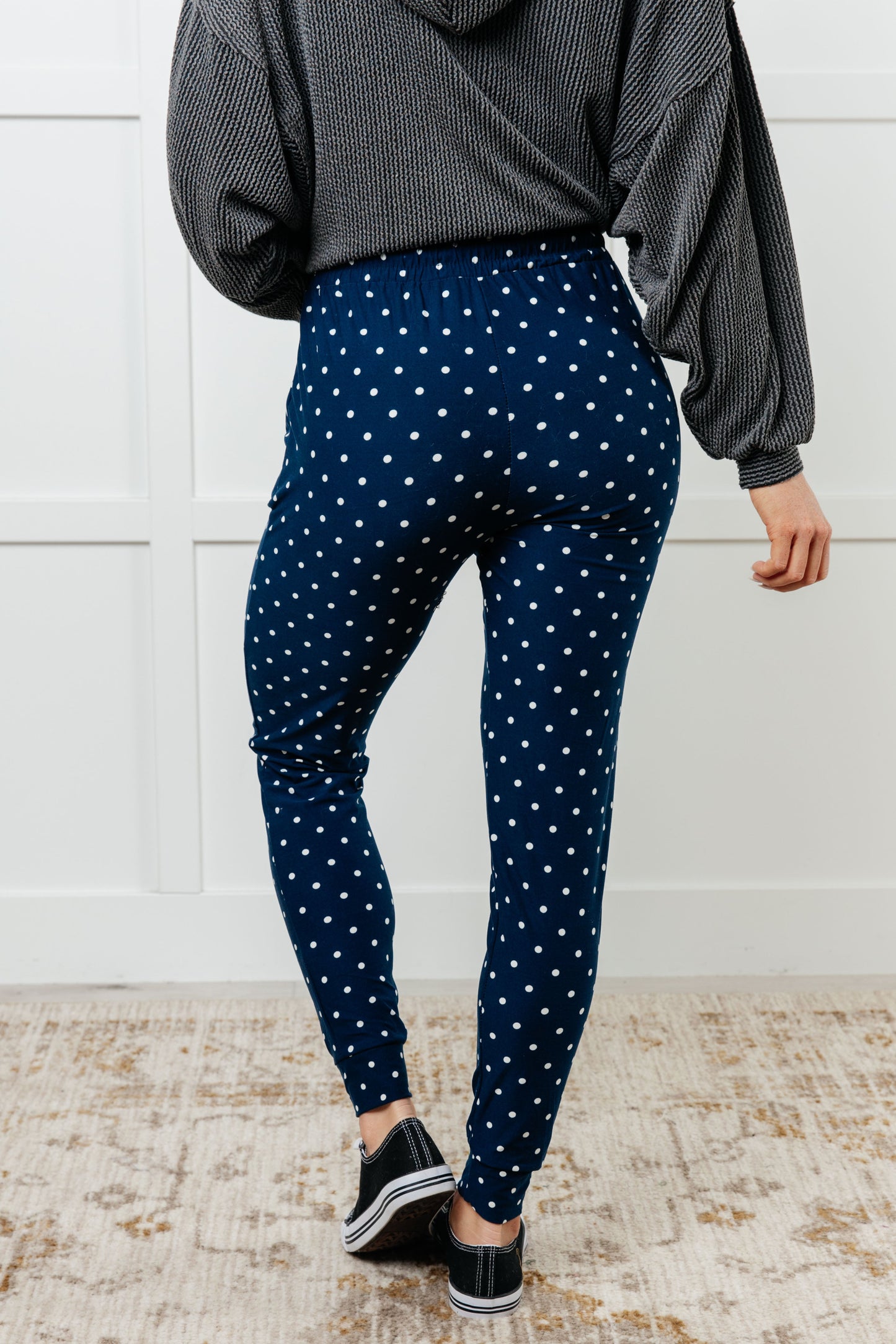 Your New Favorite Joggers in Navy and White Polka Dot