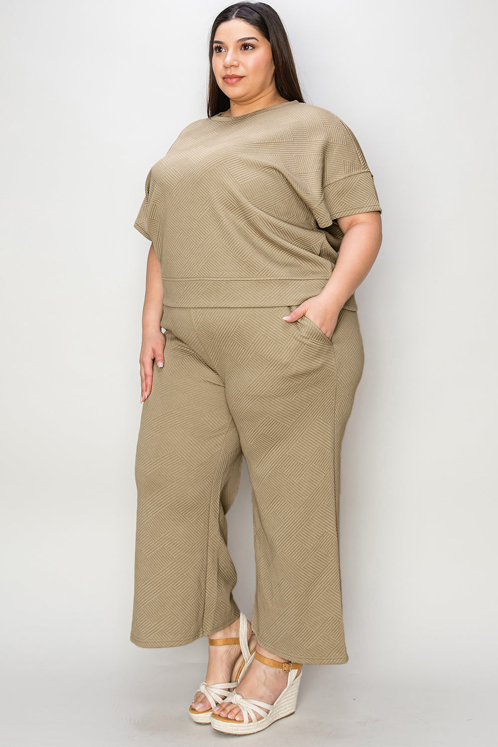 Textured Short Sleeve Top and Pants Set in 4 Colors