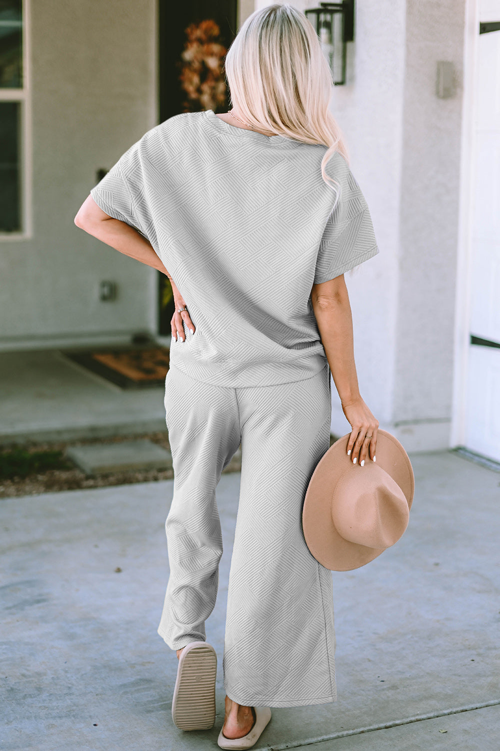 Textured Short Sleeve Top and Pants Set in 4 Colors