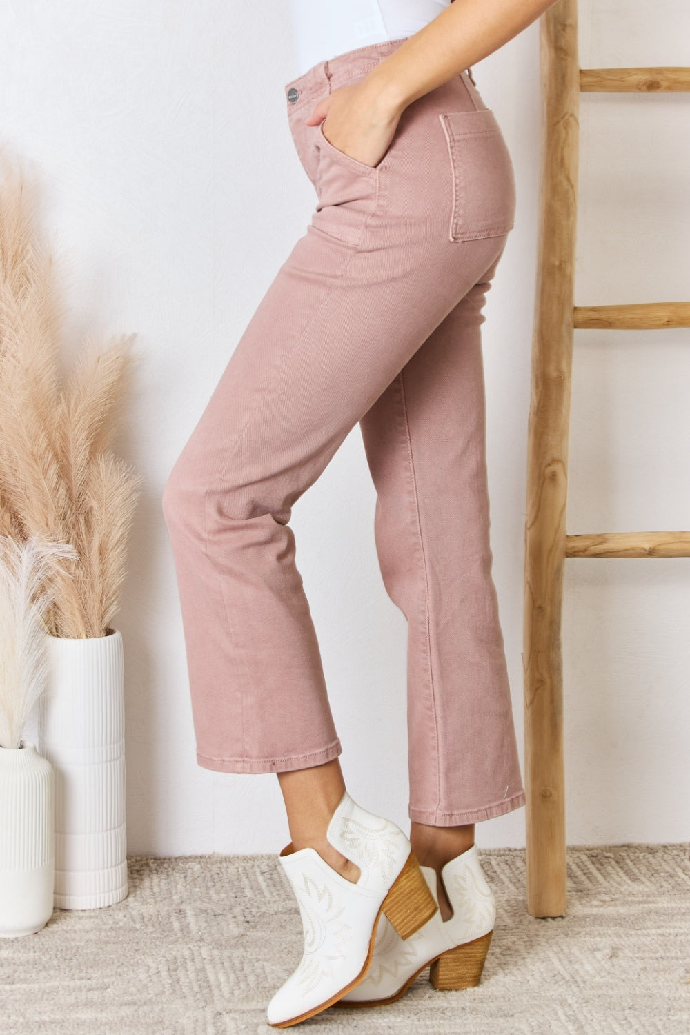 RISEN Full Size High Rise Ankle Flare Jeans in Mauve