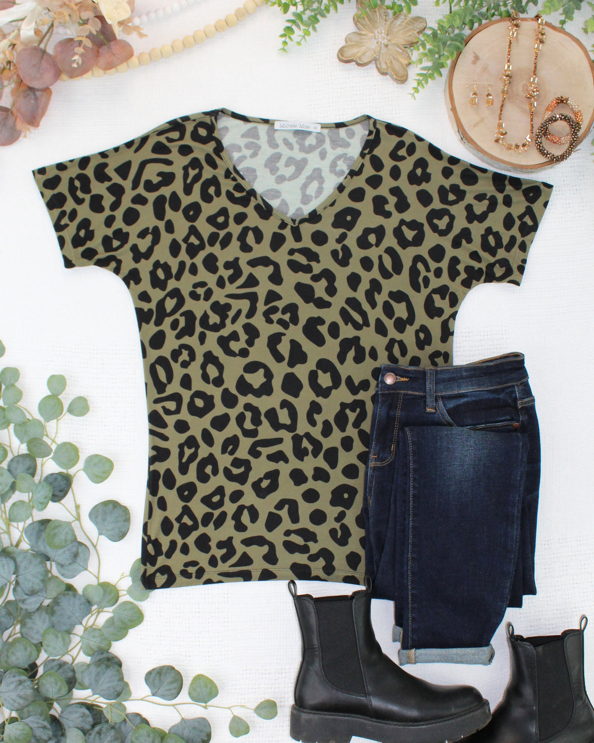 Michelle Mae Chloe Cozy Top - Olive Animal Print