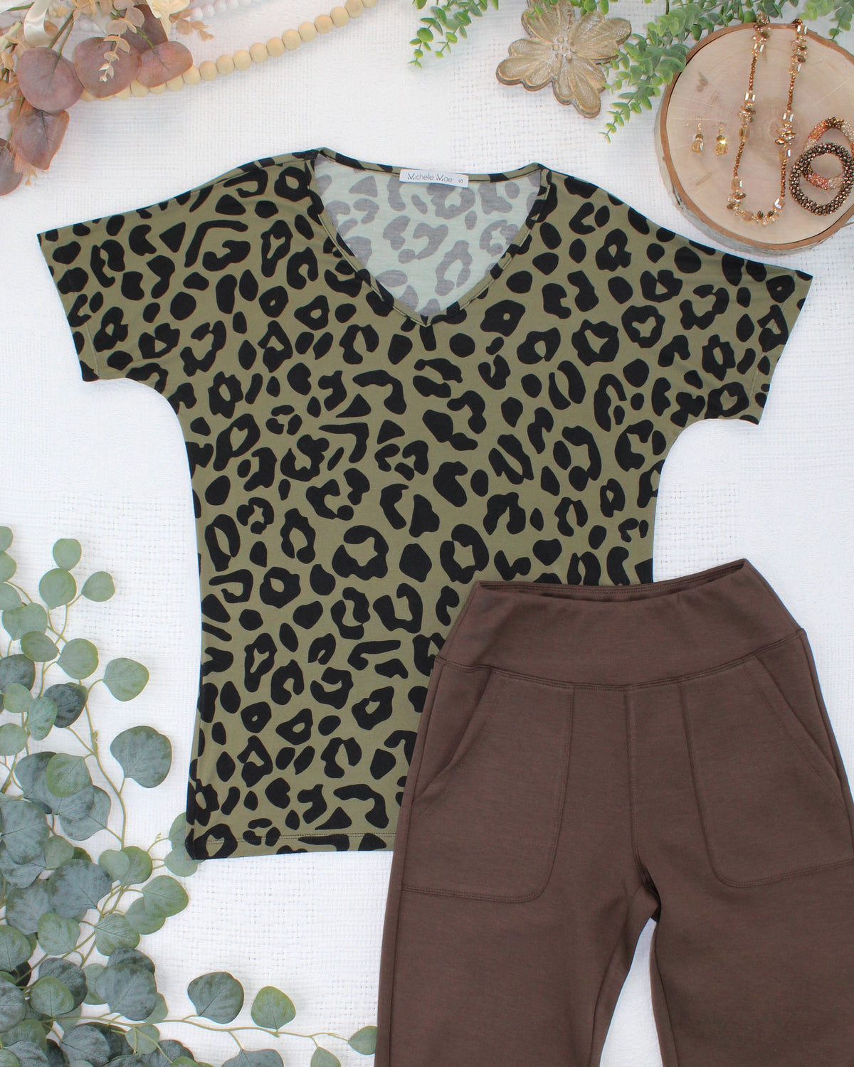 Michelle Mae Chloe Cozy Top - Olive Animal Print