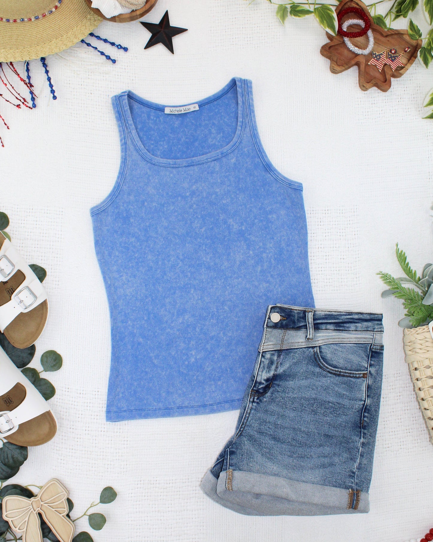 Michelle Mae Audrey Vintage Wash Tank - Blue