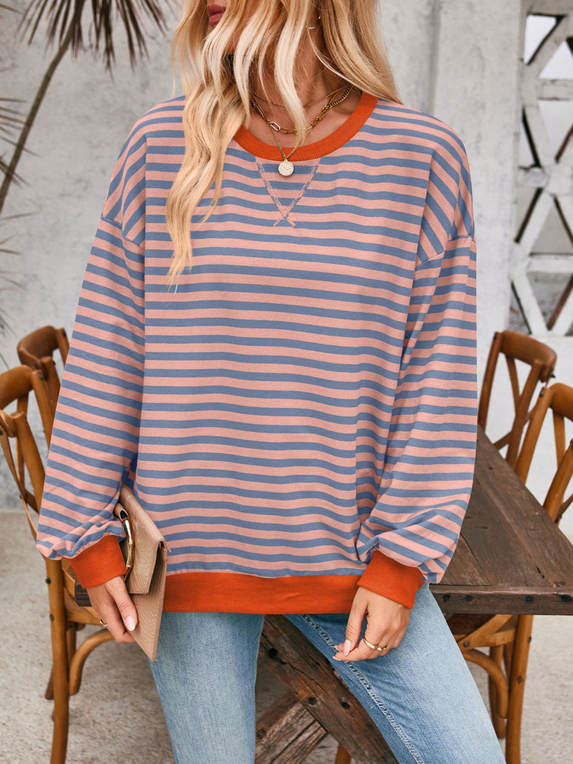 Preorder: Lovelet Contrast Striped Oversized Pullover