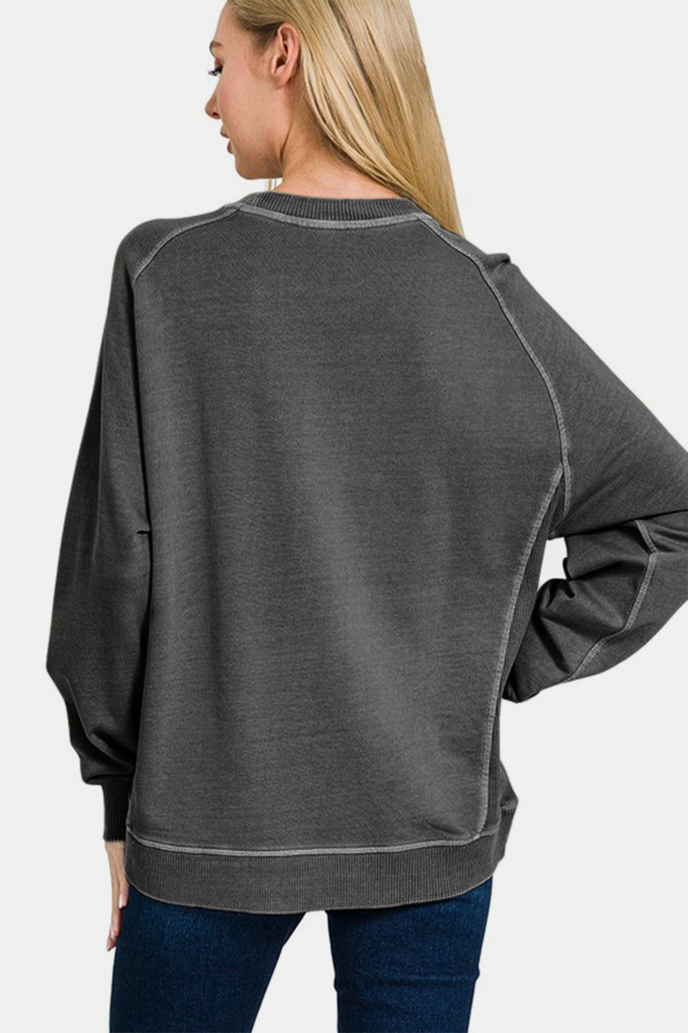 Zenana Full Size Pigment Dyed French Terry Sweatshirt in Ash Black