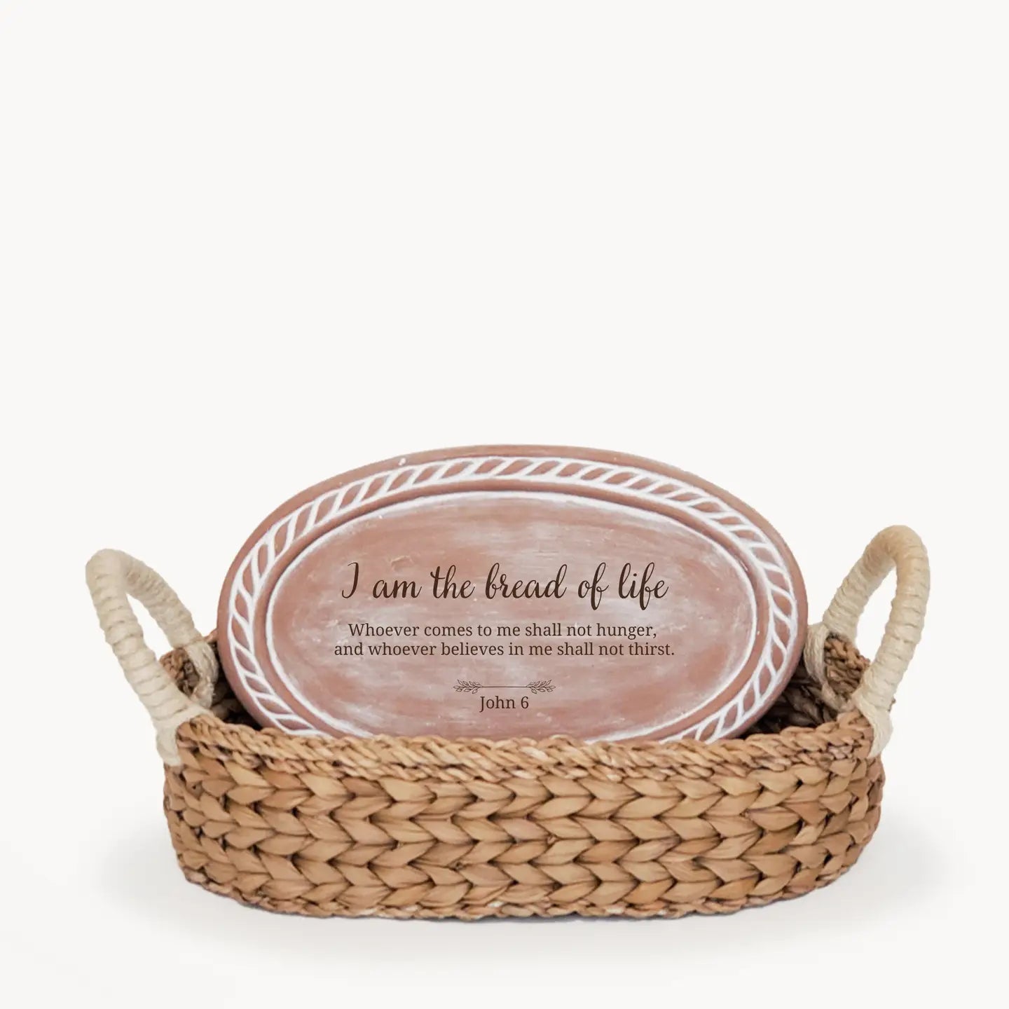 Handmade Bread Warmer & Wicker Basket - Bread of Life Bible Verse - Oval