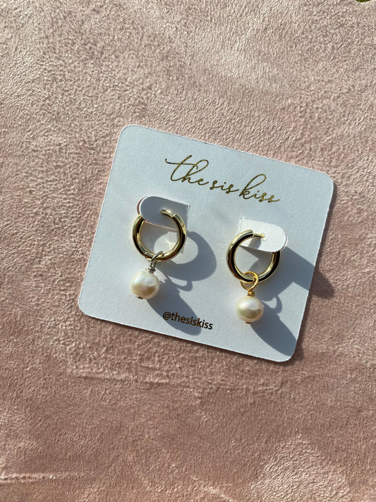 PREORDER Sis Kiss Pearl Charm Huggies in Silver or Gold- 2 Ways To Wear This Pair