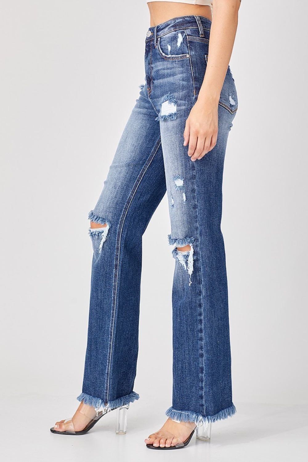 Saylor Raw Hem Distressed Straight Jeans