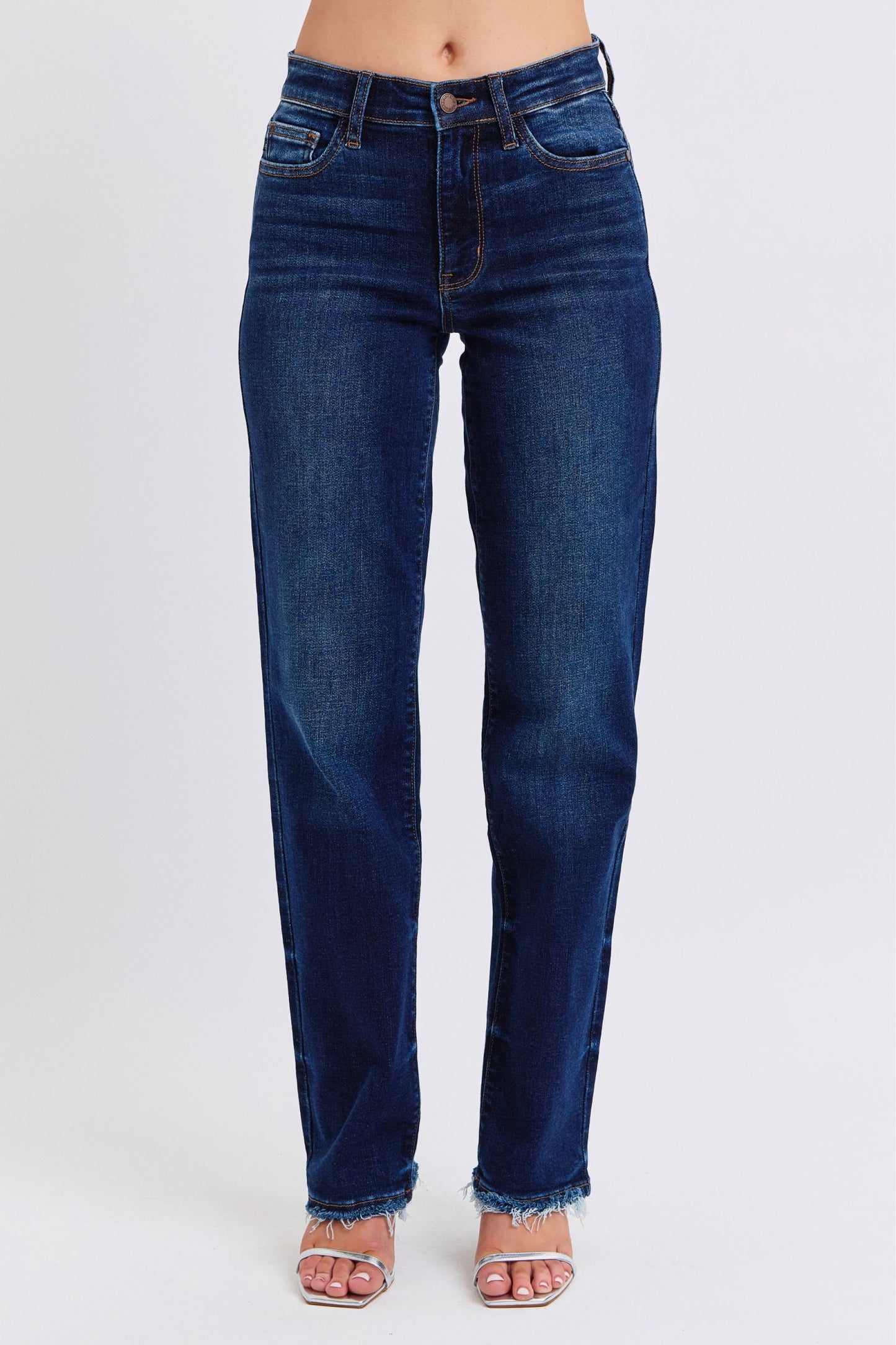 Judy Blue Midnight Horizon Mid Rise Straight Leg Fray Hem Denim Jeans