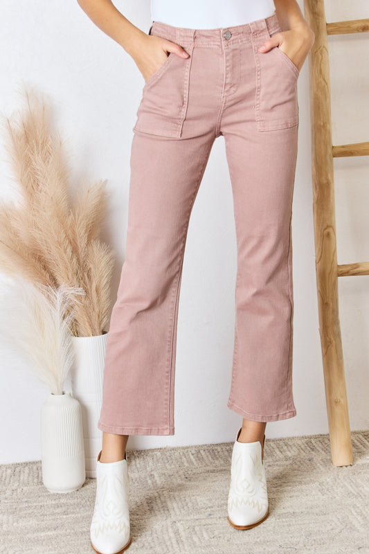 RISEN Full Size High Rise Ankle Flare Jeans in Mauve