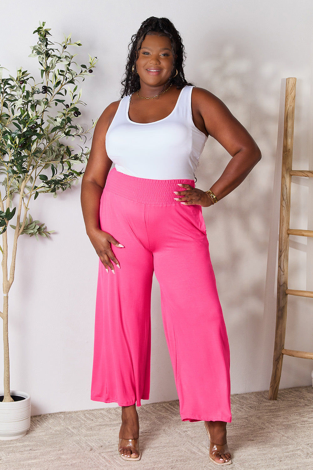 Smocked Waist Wide Leg Pants in 5 Colors