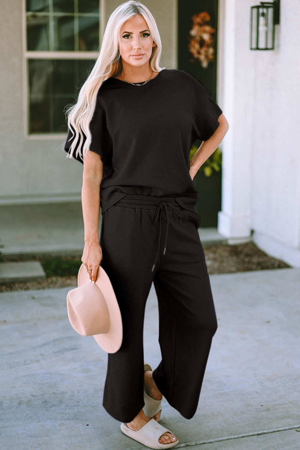 Textured Short Sleeve Top and Pants Set in 4 Colors