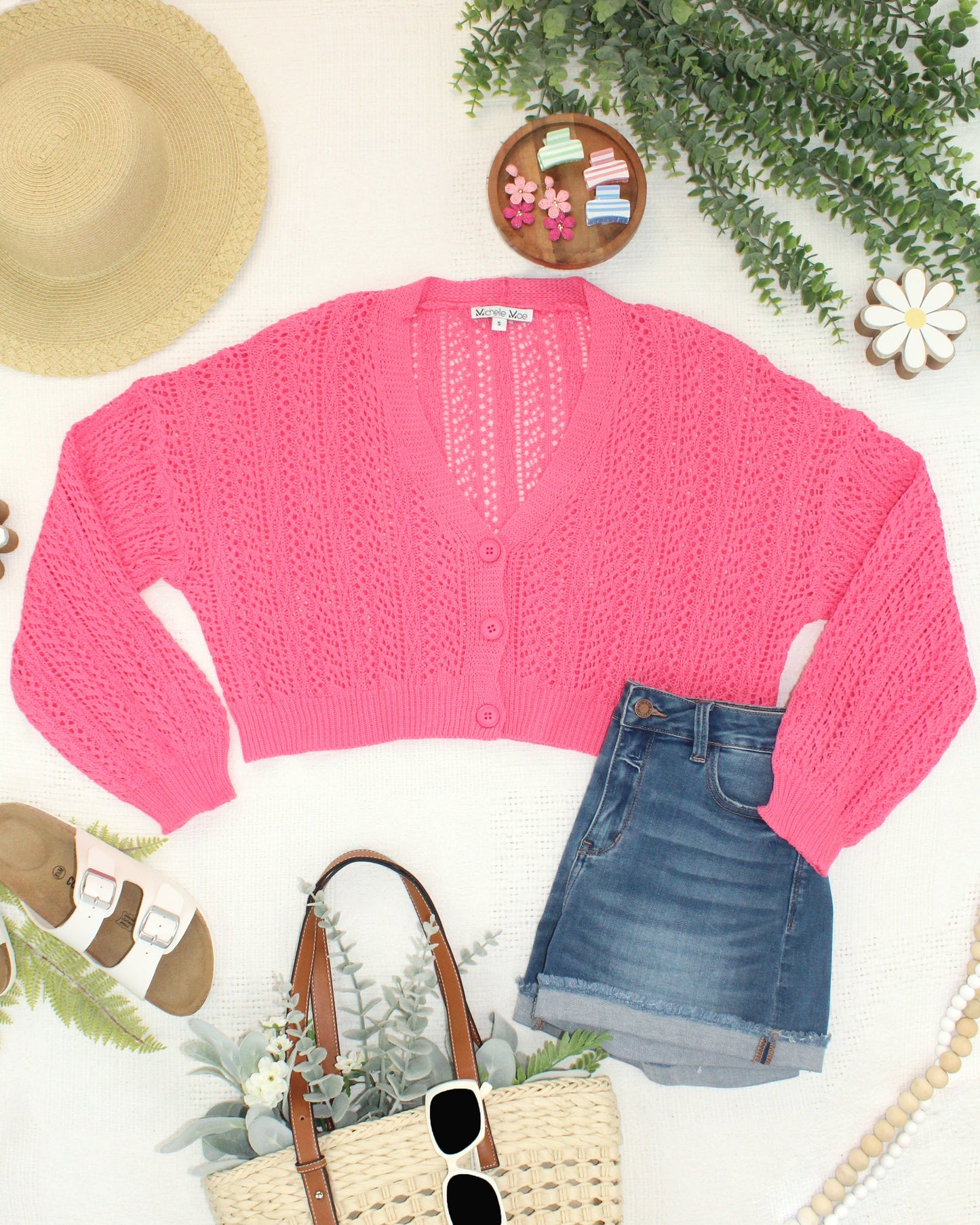 Michelle Mae Callie Cropped Cardigan - Pink