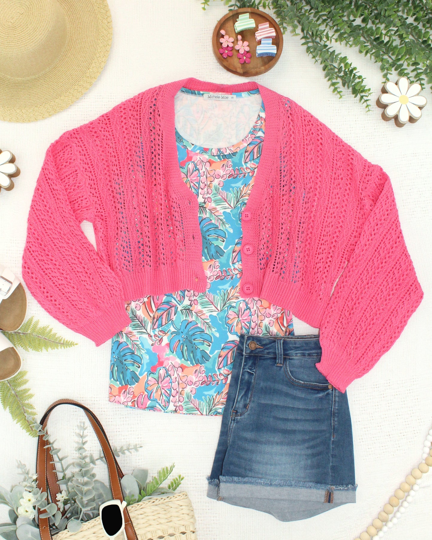 Michelle Mae Callie Cropped Cardigan - Pink