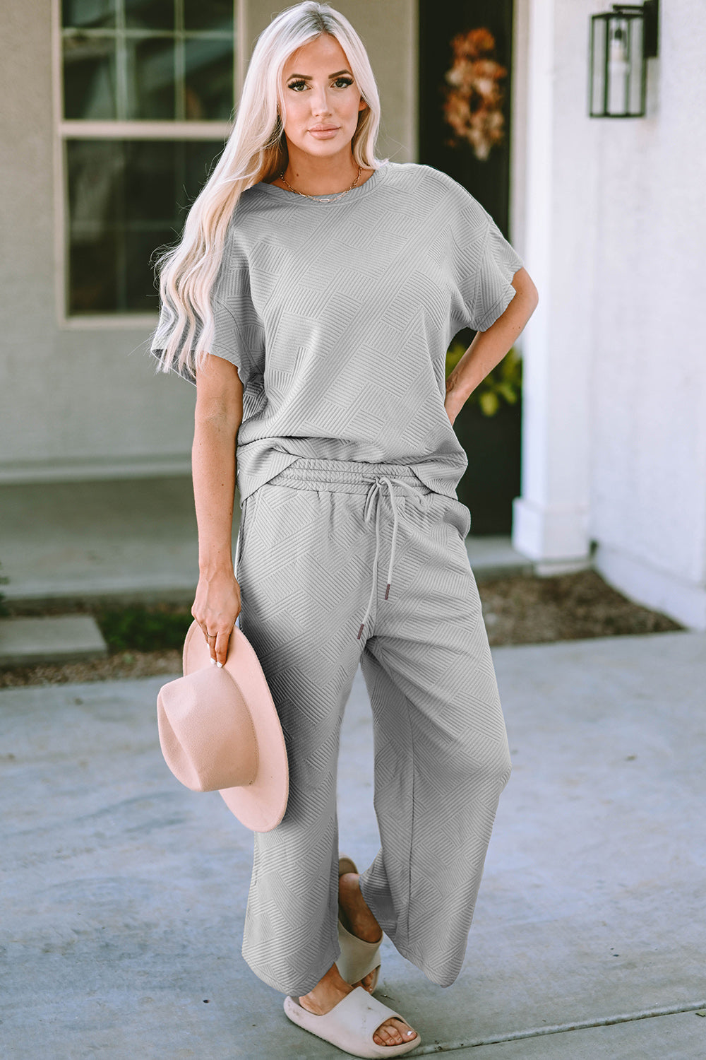 Textured Short Sleeve Top and Pants Set in 4 Colors