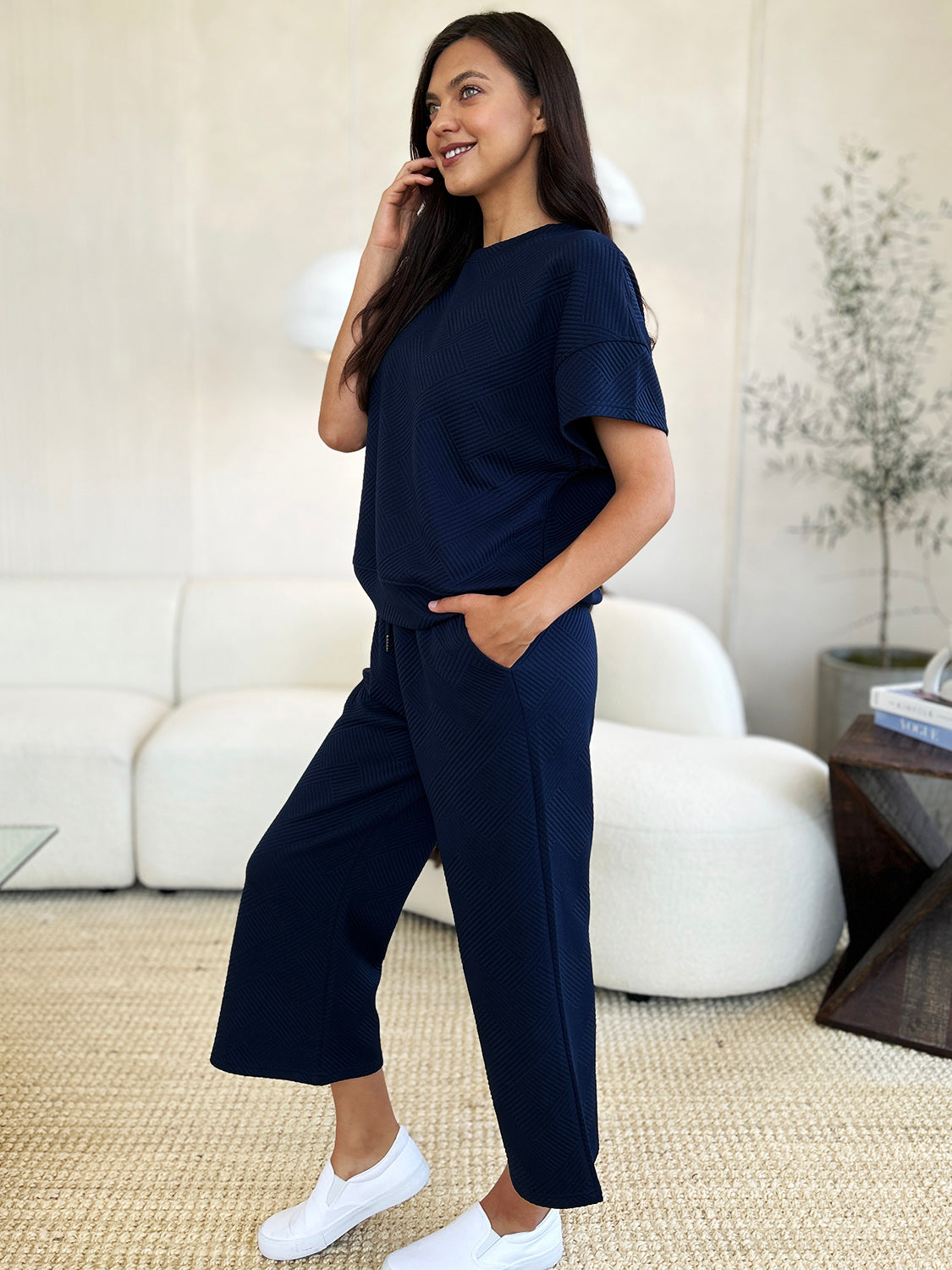 Textured Short Sleeve Top and Pants Set in 4 Colors