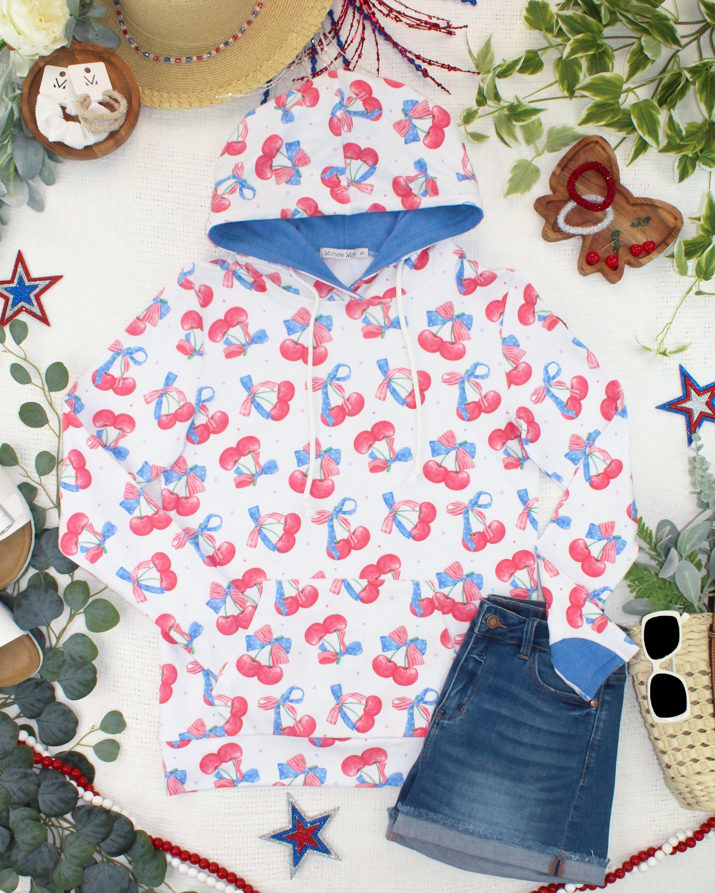 Michelle Mae Hailey Pullover Hoodie - Patriotic Cherries