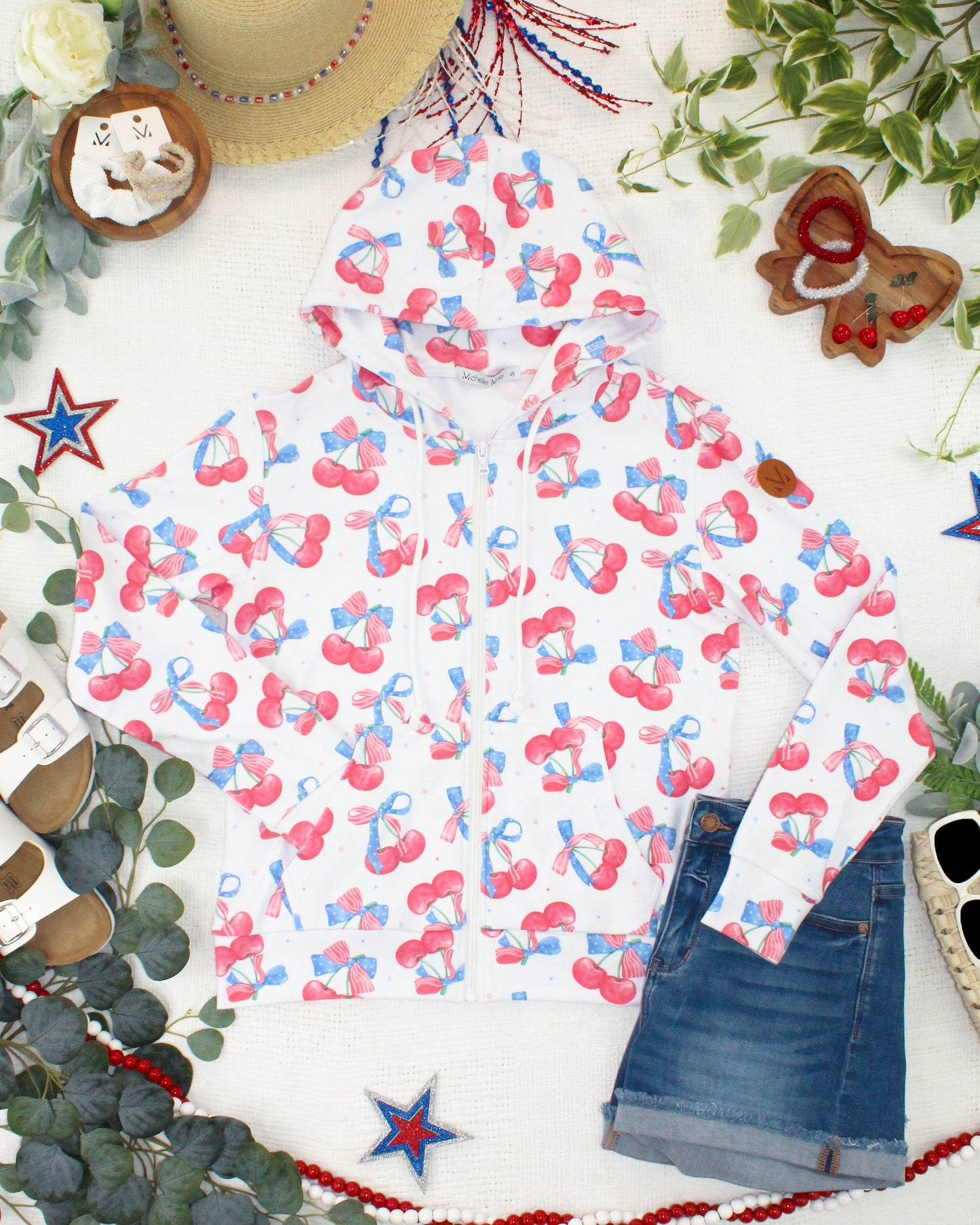 Michelle Mae  Fullzip Hoodie - Patriotic Cherries