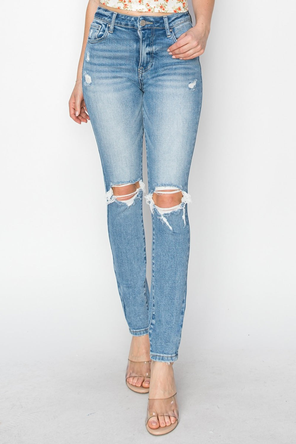 Neeley High Rise Knee Distressed Skinny Jeans