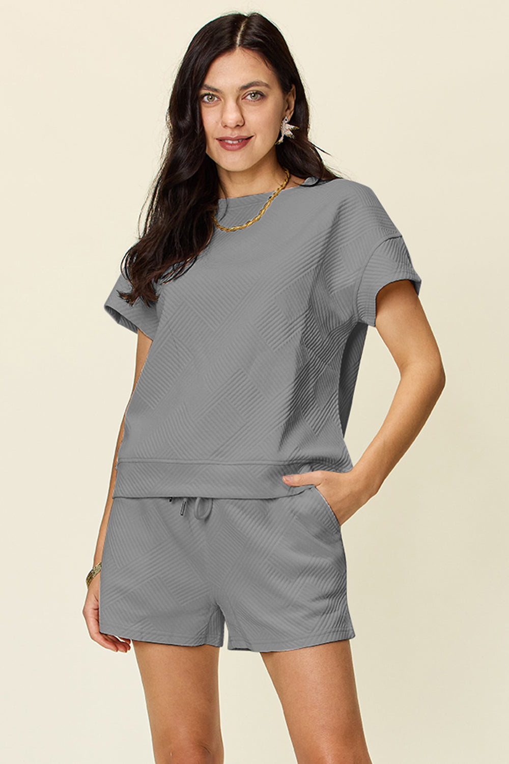 Textured Short Sleeve Top and Shorts Set in 11 Colors