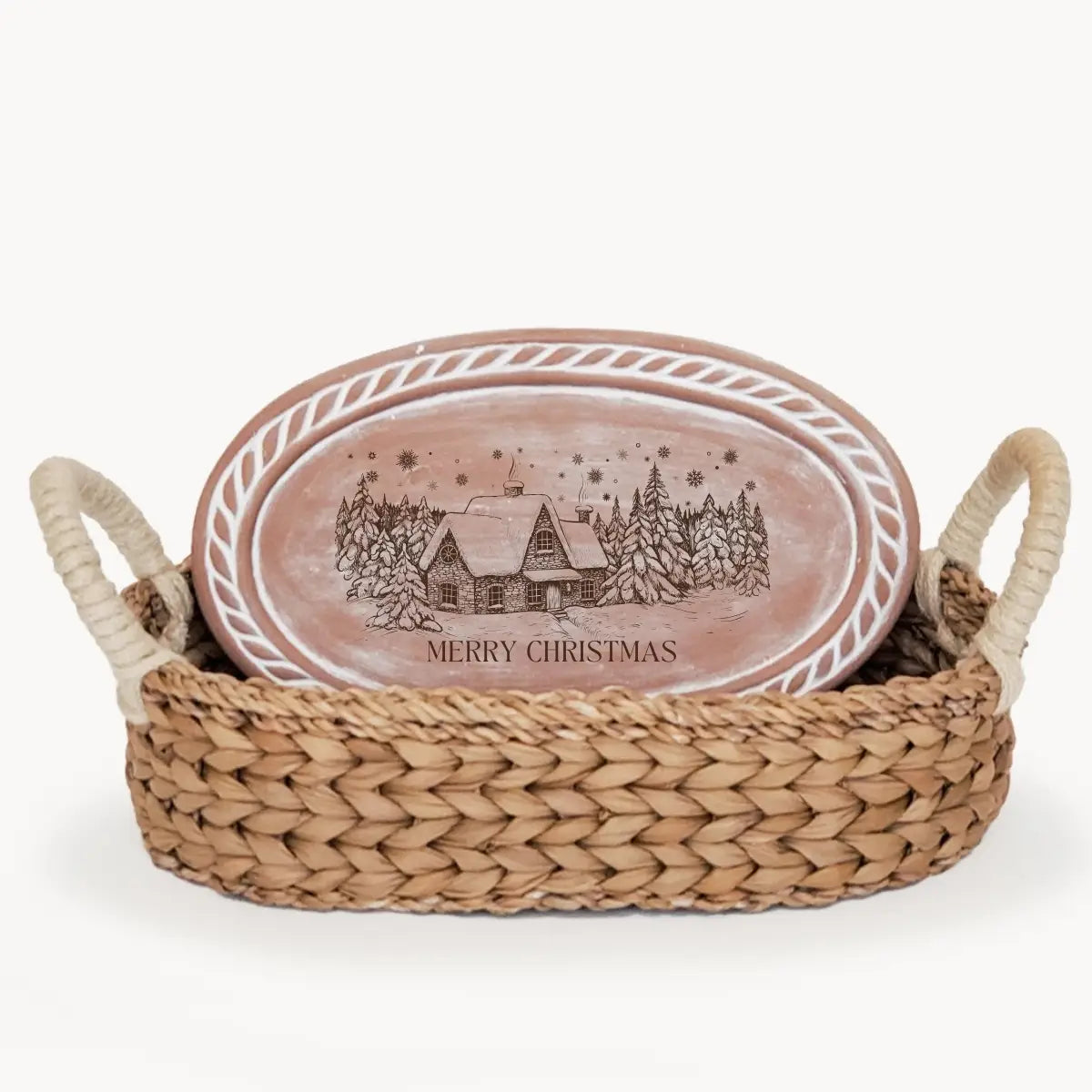 Handmade Bread Warmer & Wicker Basket - Christmas Village Oval