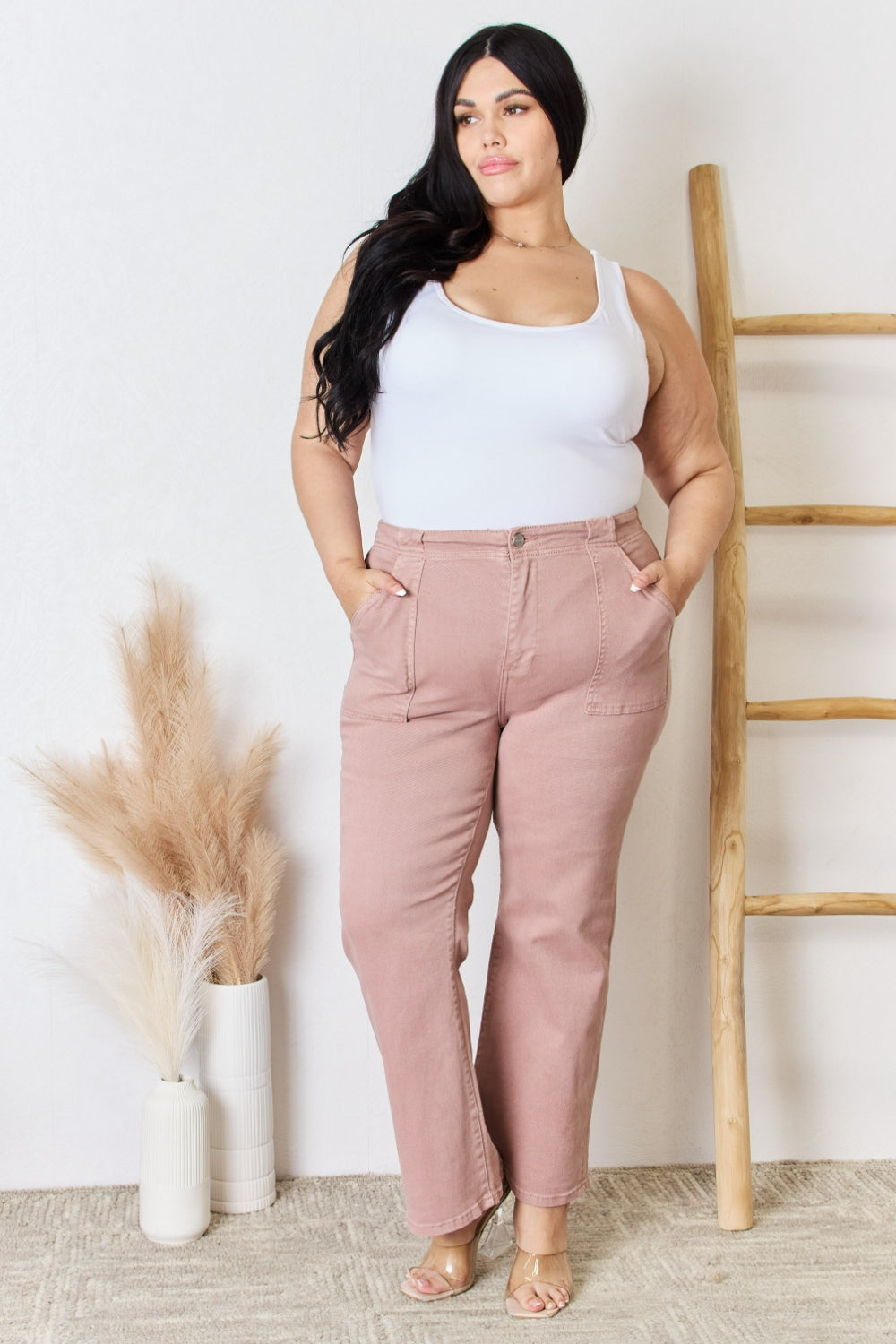 RISEN Full Size High Rise Ankle Flare Jeans in Mauve