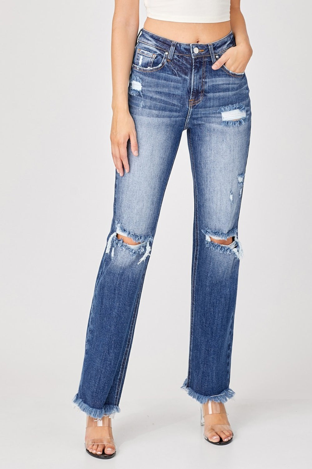 Saylor Raw Hem Distressed Straight Jeans