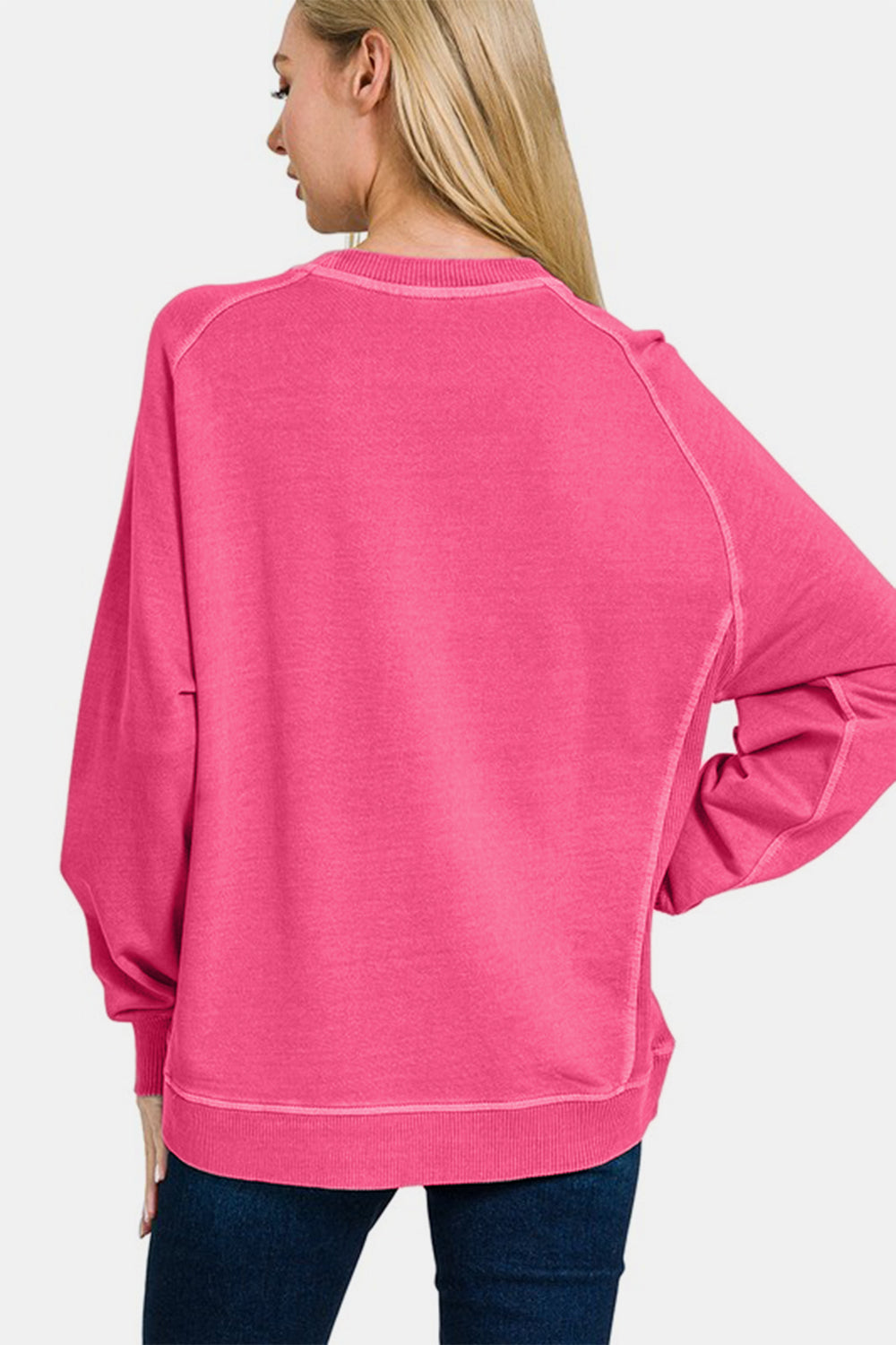 Zenana Full Size Pigment Dyed French Terry Sweatshirt in Hot Pink