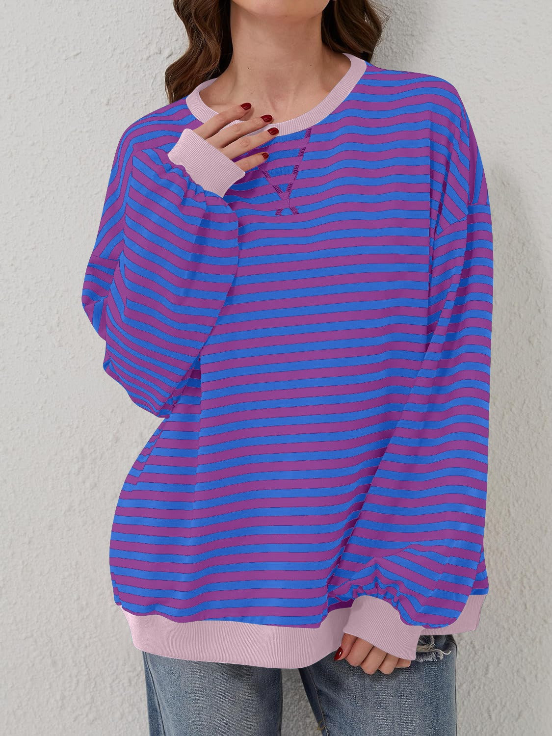 Preorder: Lovelet Contrast Striped Oversized Pullover