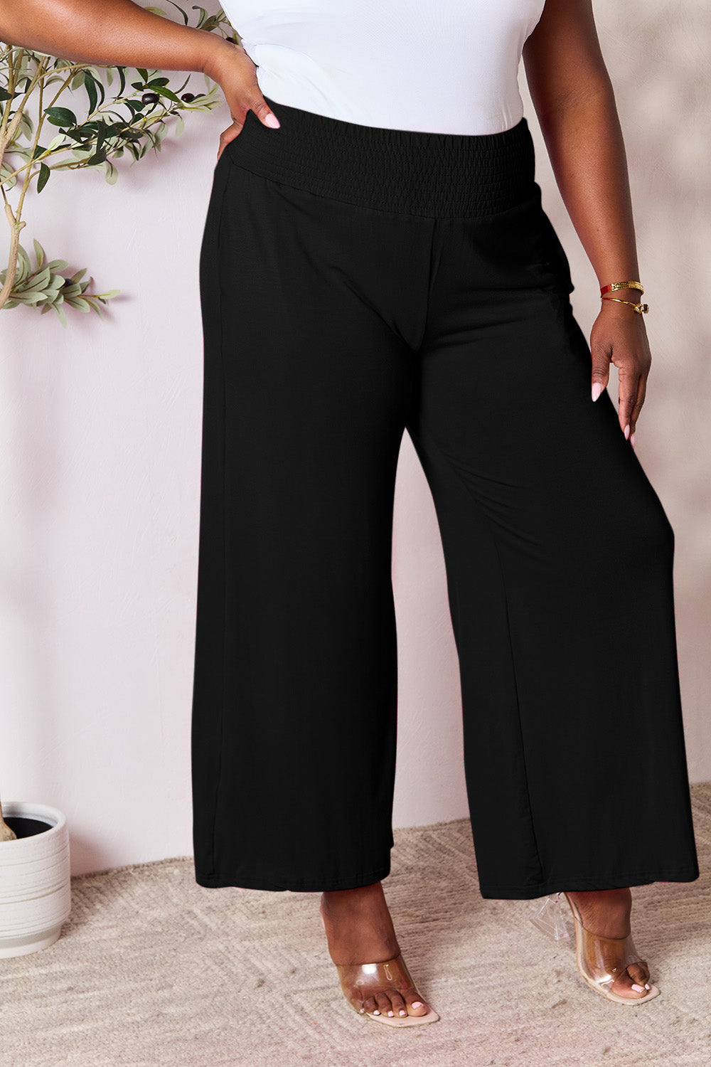 Smocked Waist Wide Leg Pants in 5 Colors