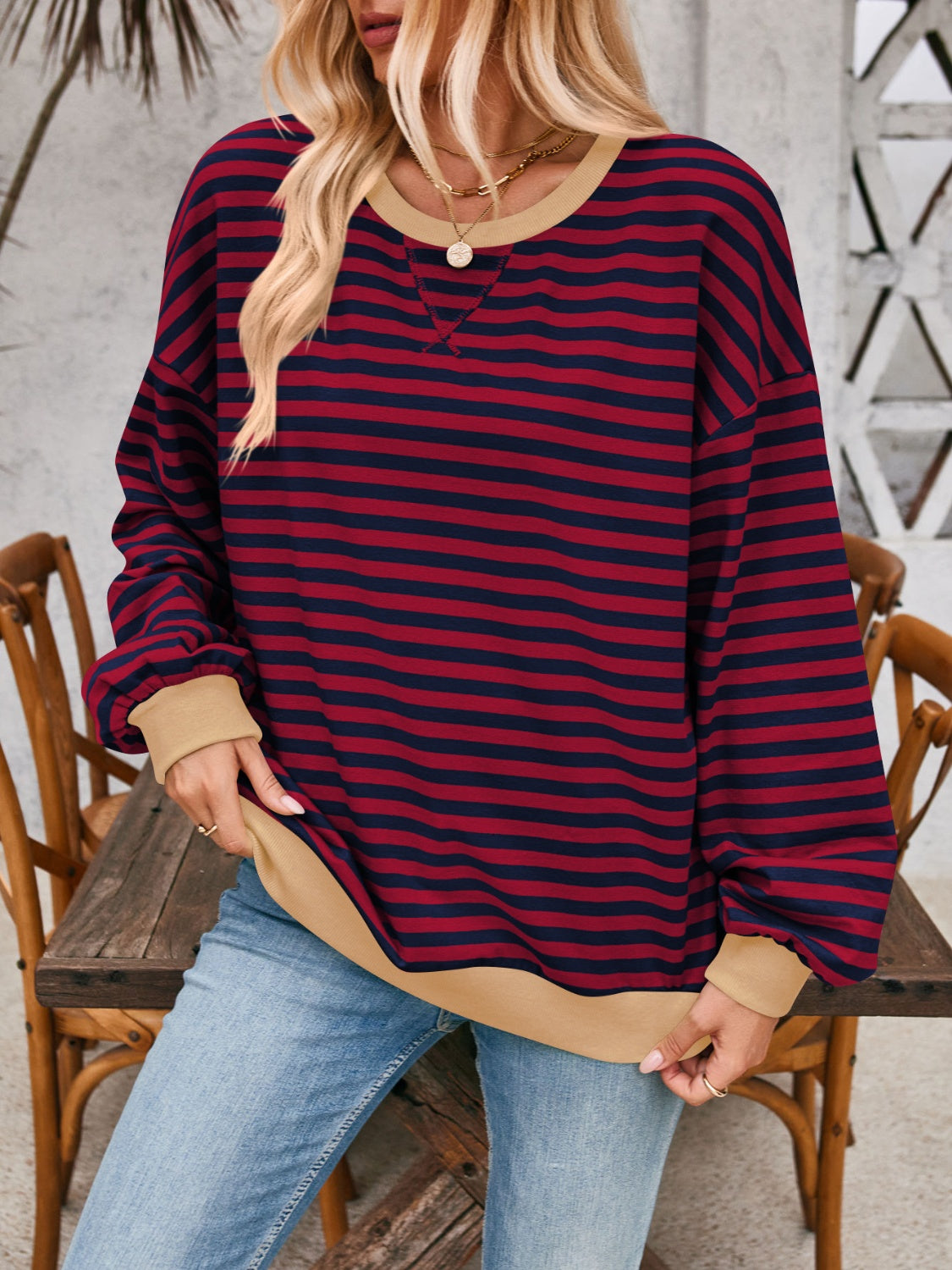 Preorder: Lovelet Contrast Striped Oversized Pullover