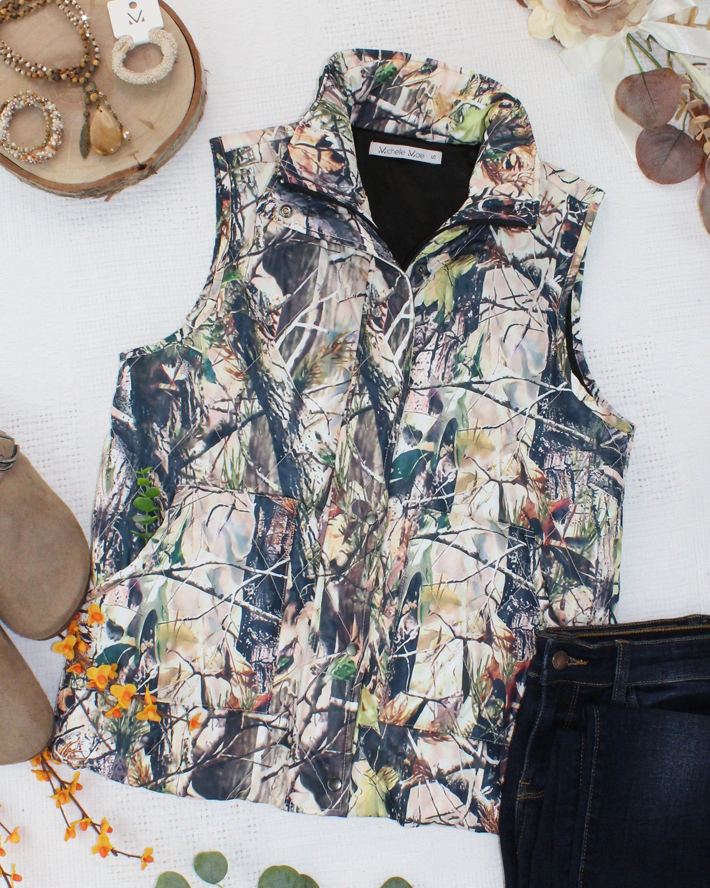 Michelle Mae Remy Zip Up Vest - Dark Camo