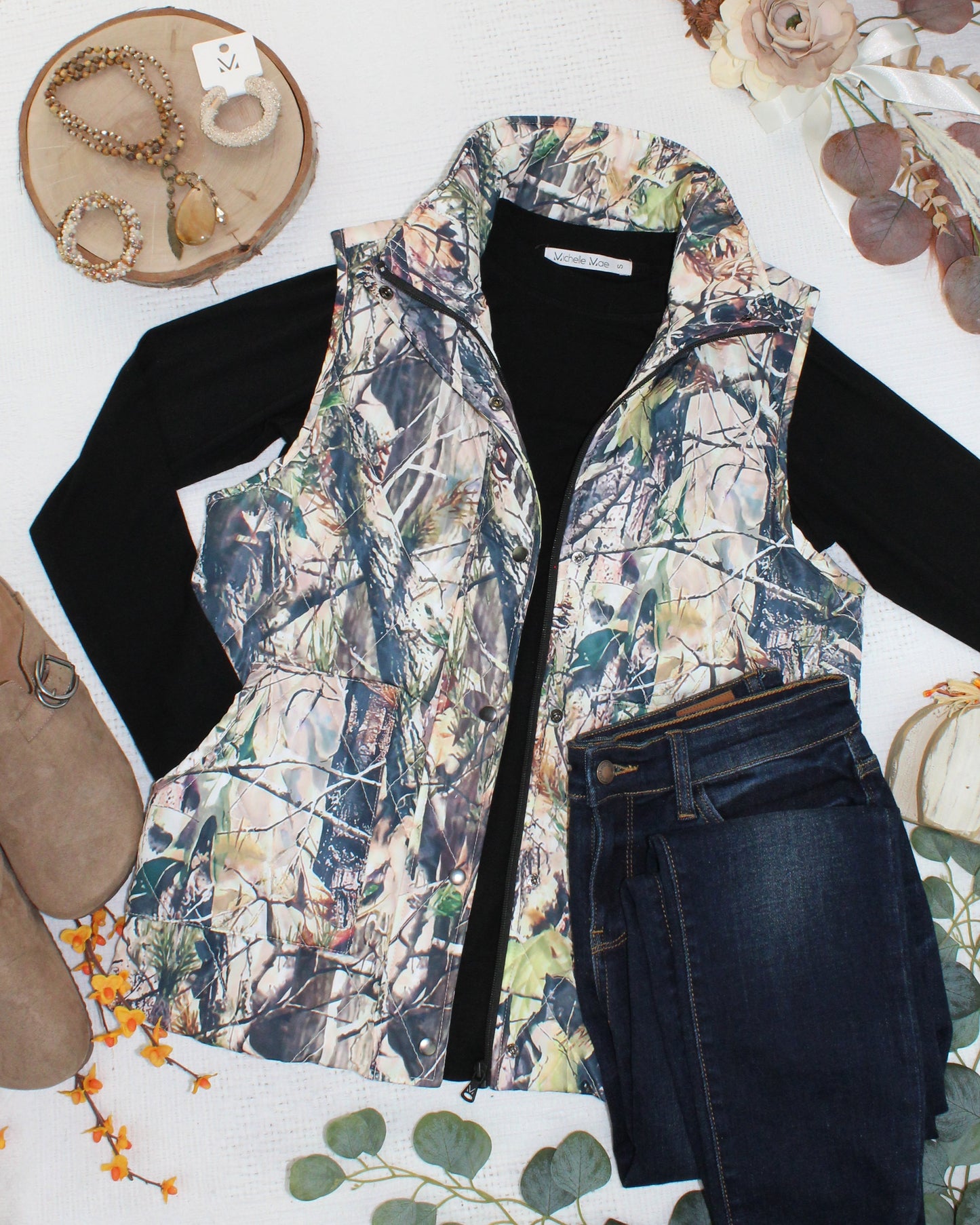 Michelle Mae Remy Zip Up Vest - Dark Camo