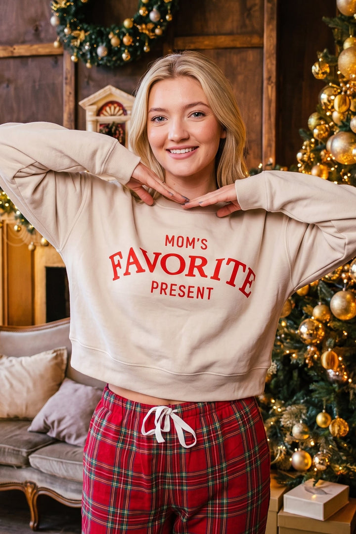 PREORDER Moms Favorite Present Ivory Crop Sweatshirt