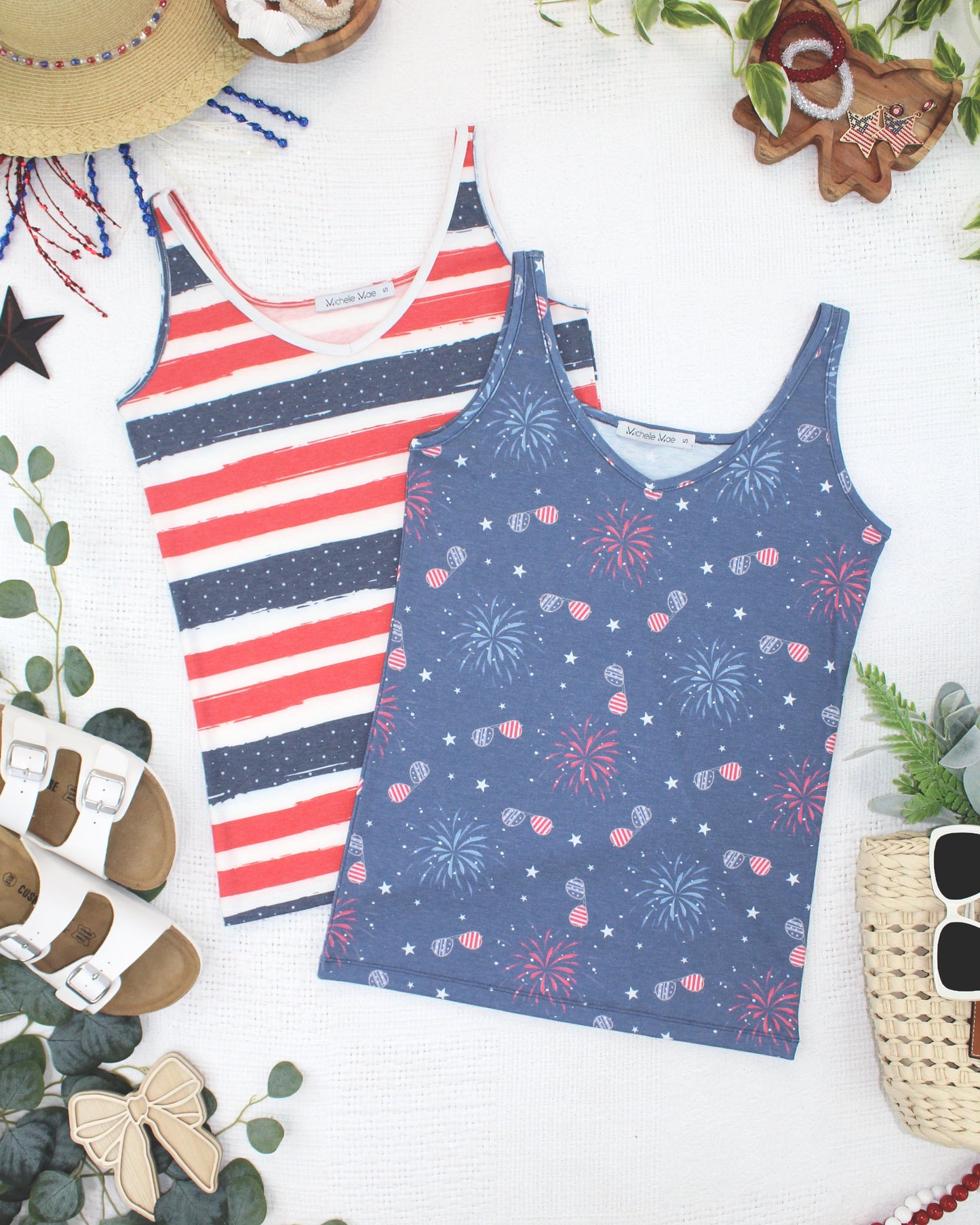 Michelle Mae Kennedy Tank - Striped Red, White, and Micro Blue Stars