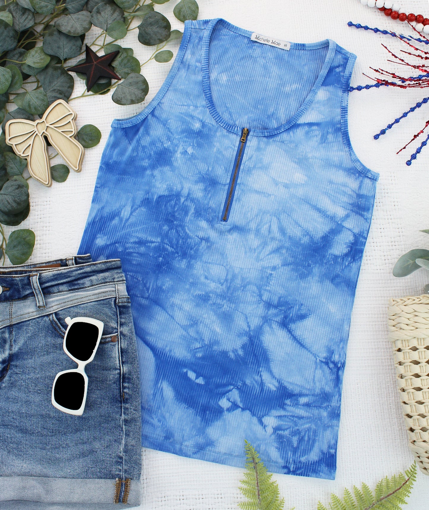 Michelle Mae Mila Zipper Tank - Blue Tie Dye