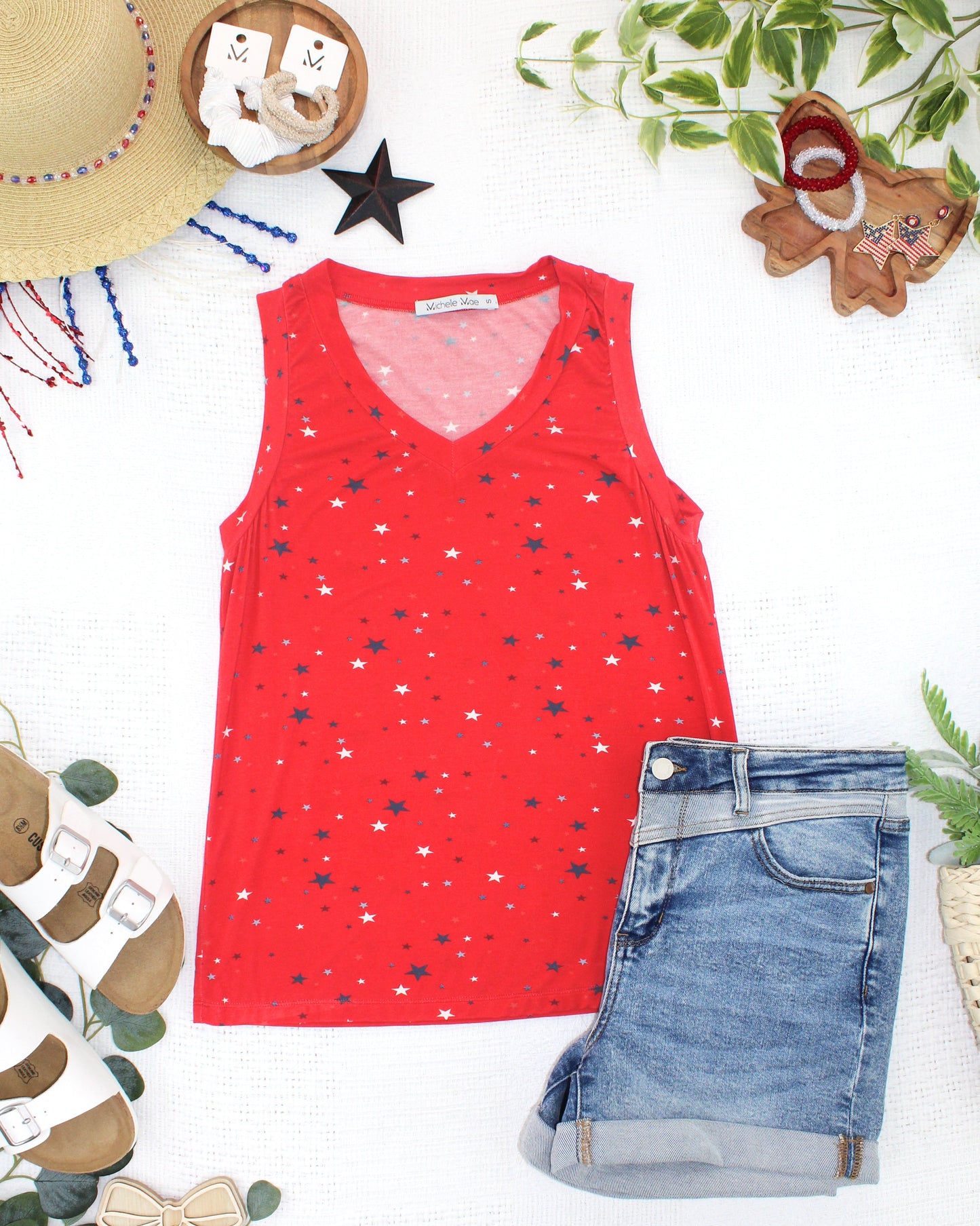 Michelle Mae Noelle Tank - Red Liberty Stars