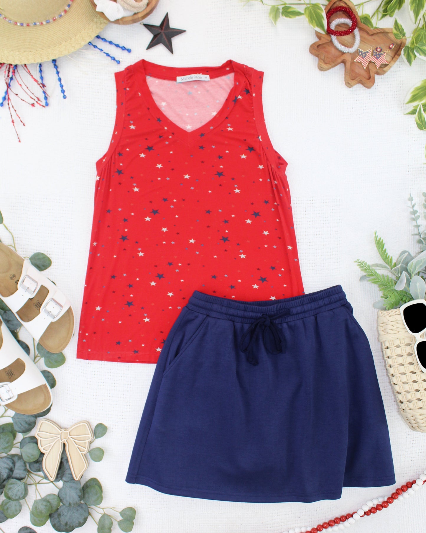 Michelle Mae Noelle Tank - Red Liberty Stars
