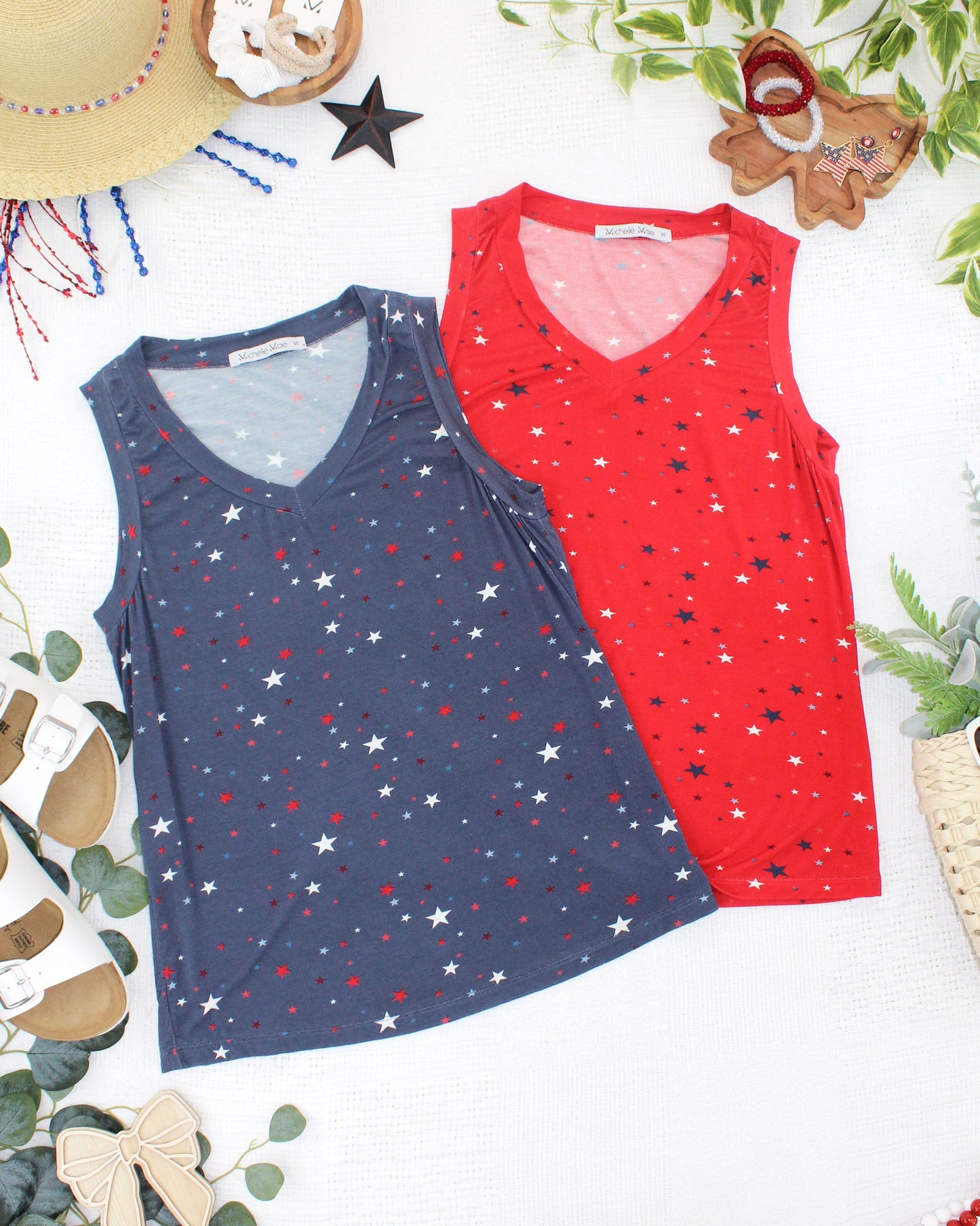 Michelle Mae Noelle Tank - Red Liberty Stars