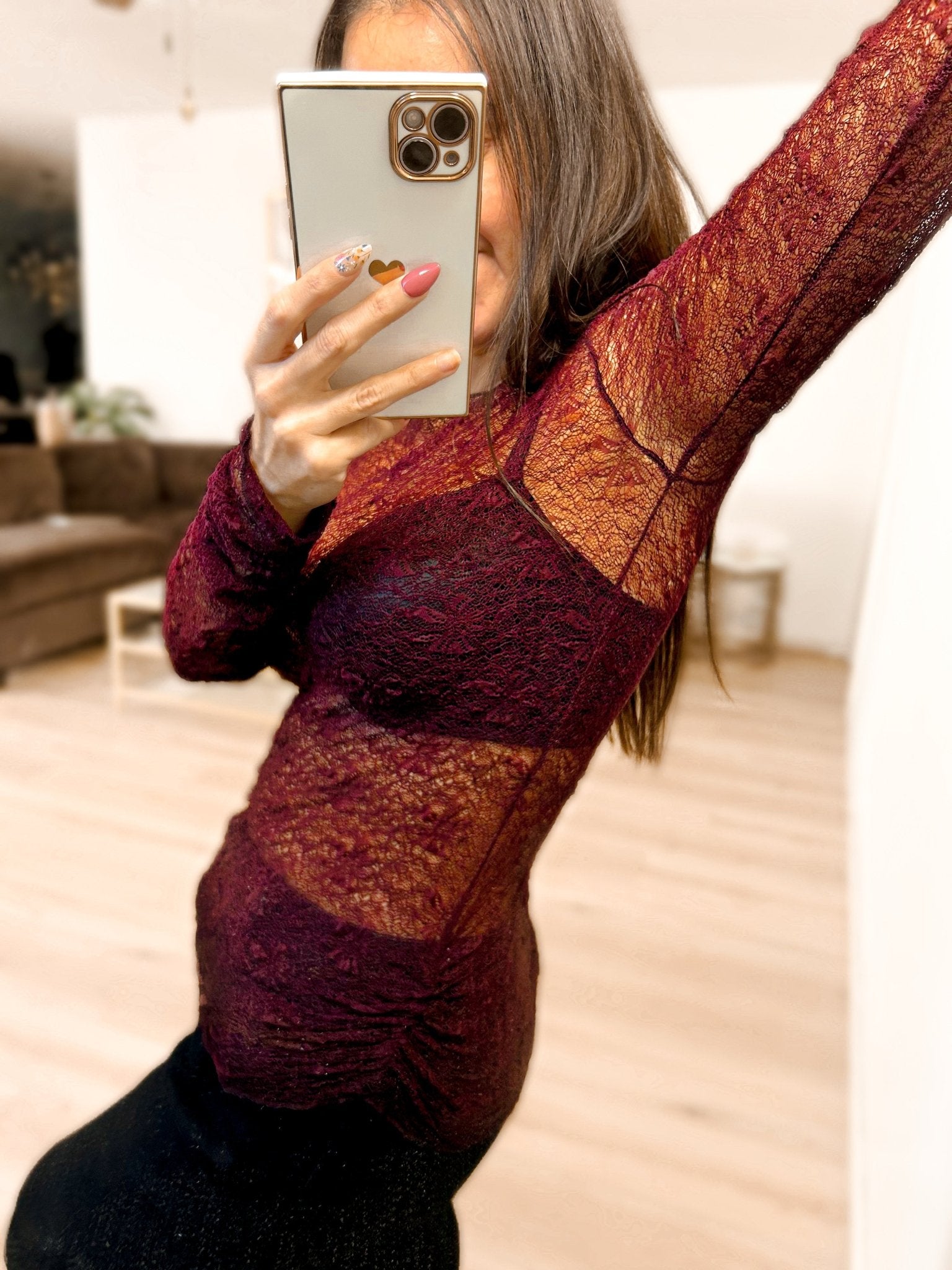 PREORDER Luxe Lace and Floral Textured Long Sleeve Sheer Top - Girl Code Couture