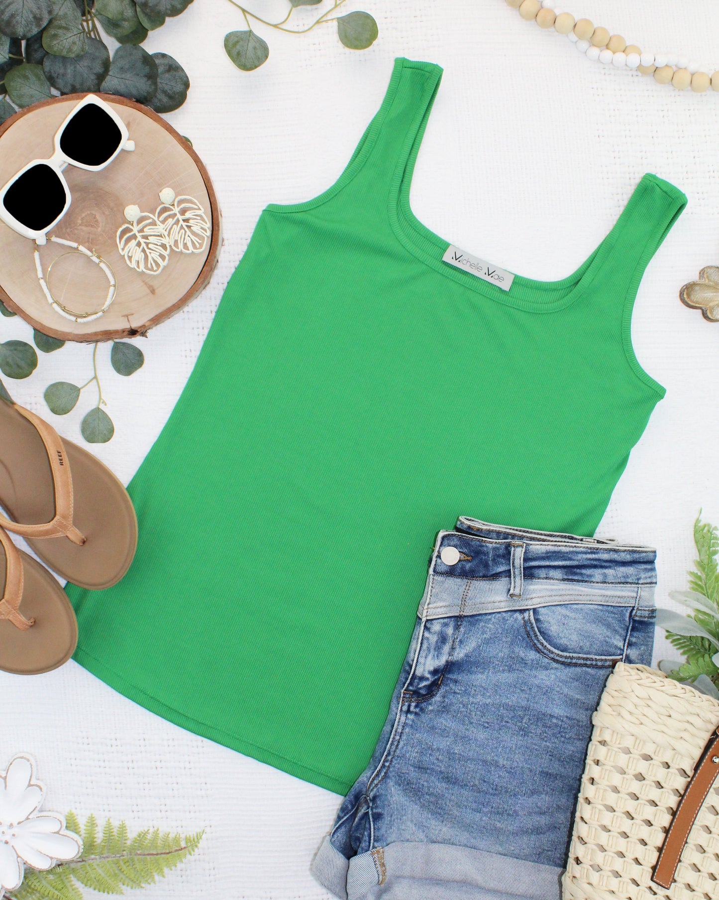 Michelle Mae Rachel Ribbed Tank - Kelly Green